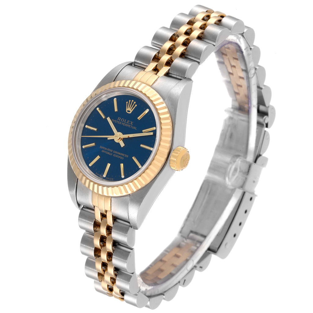 Rolex Oyster Perpetual Steel Yellow Gold Blue Dial Ladies Watch 76193
