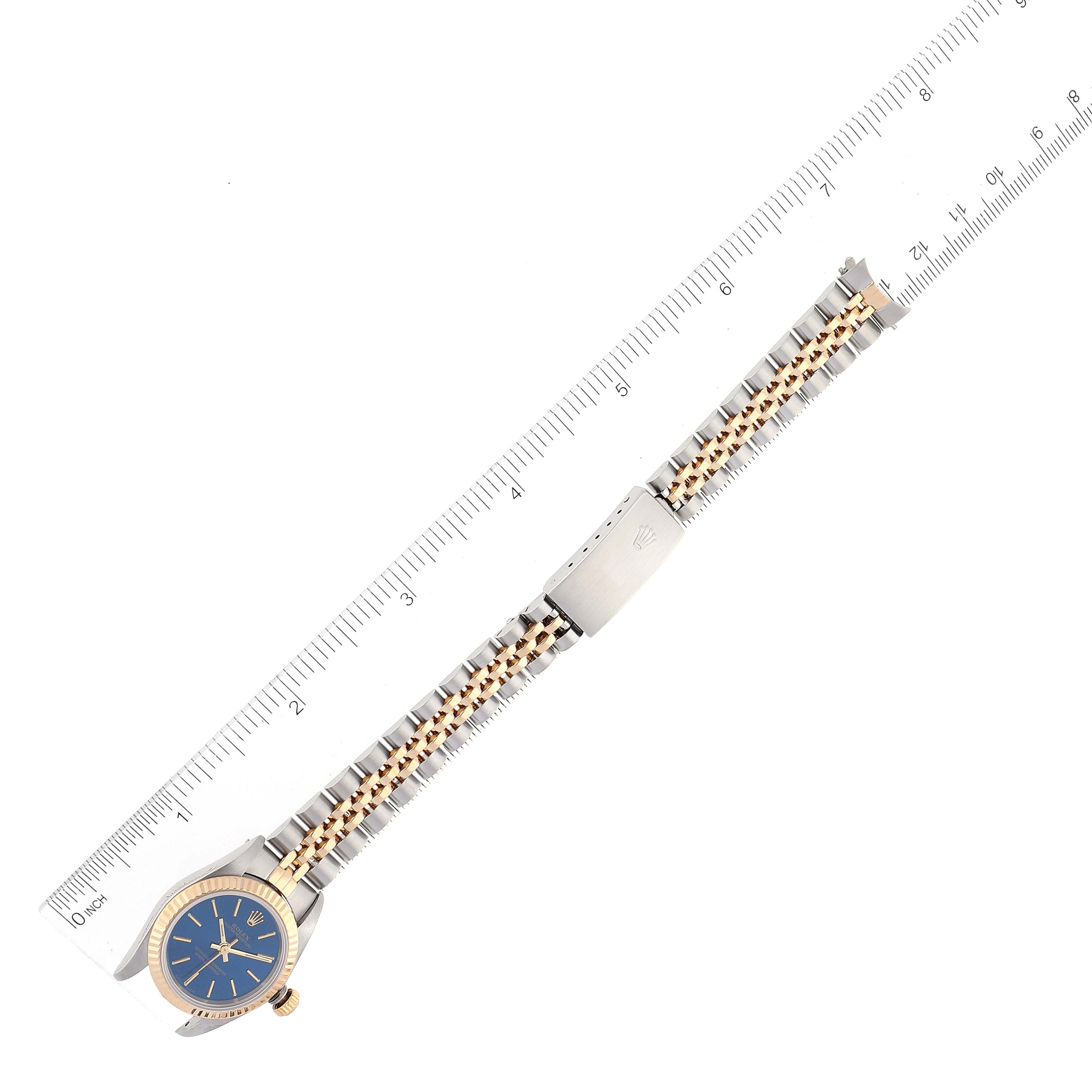 Rolex Oyster Perpetual Steel Yellow Gold Blue Dial Ladies Watch 76193