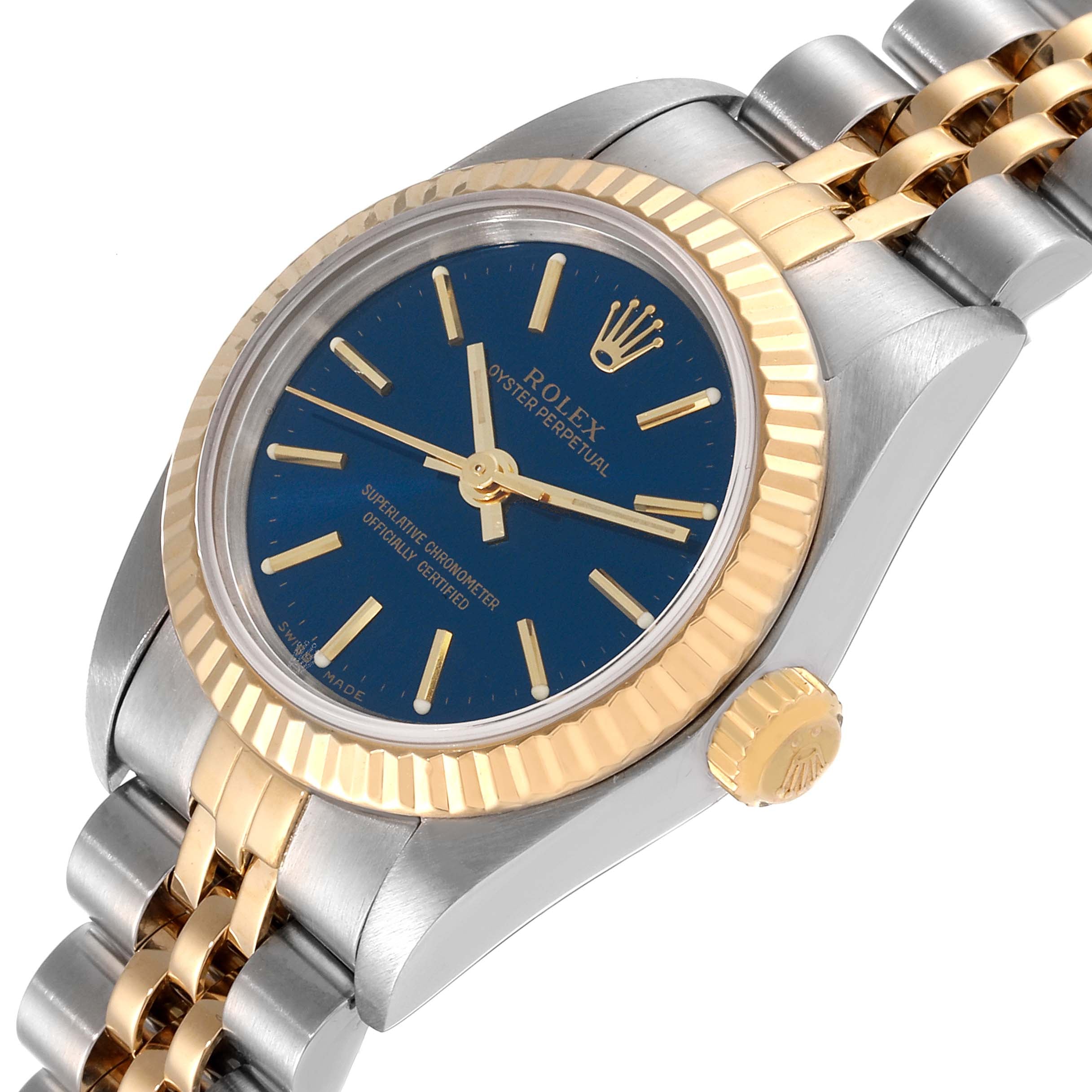 Rolex Oyster Perpetual Steel Yellow Gold Blue Dial Ladies Watch 76193