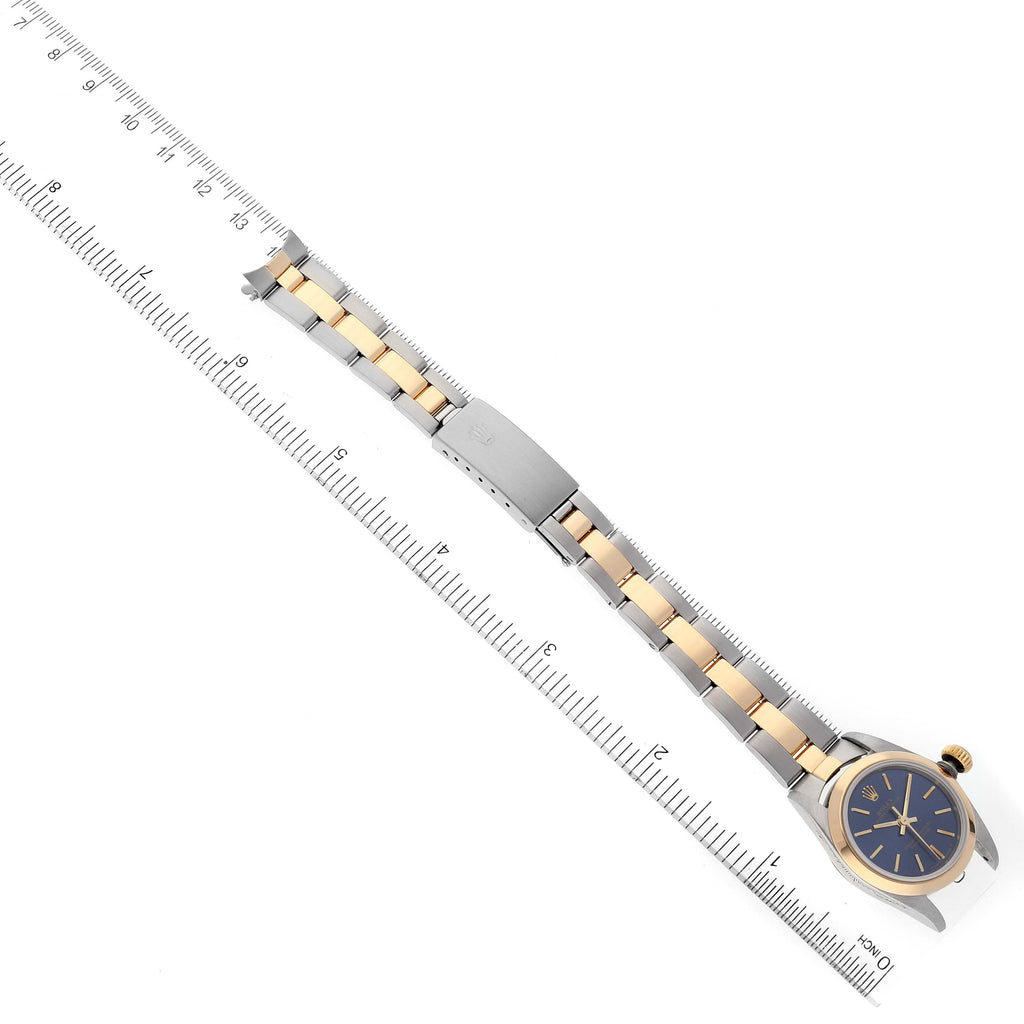 Rolex Oyster Perpetual Steel Yellow Gold Blue Dial Watch 67183 Box Papers