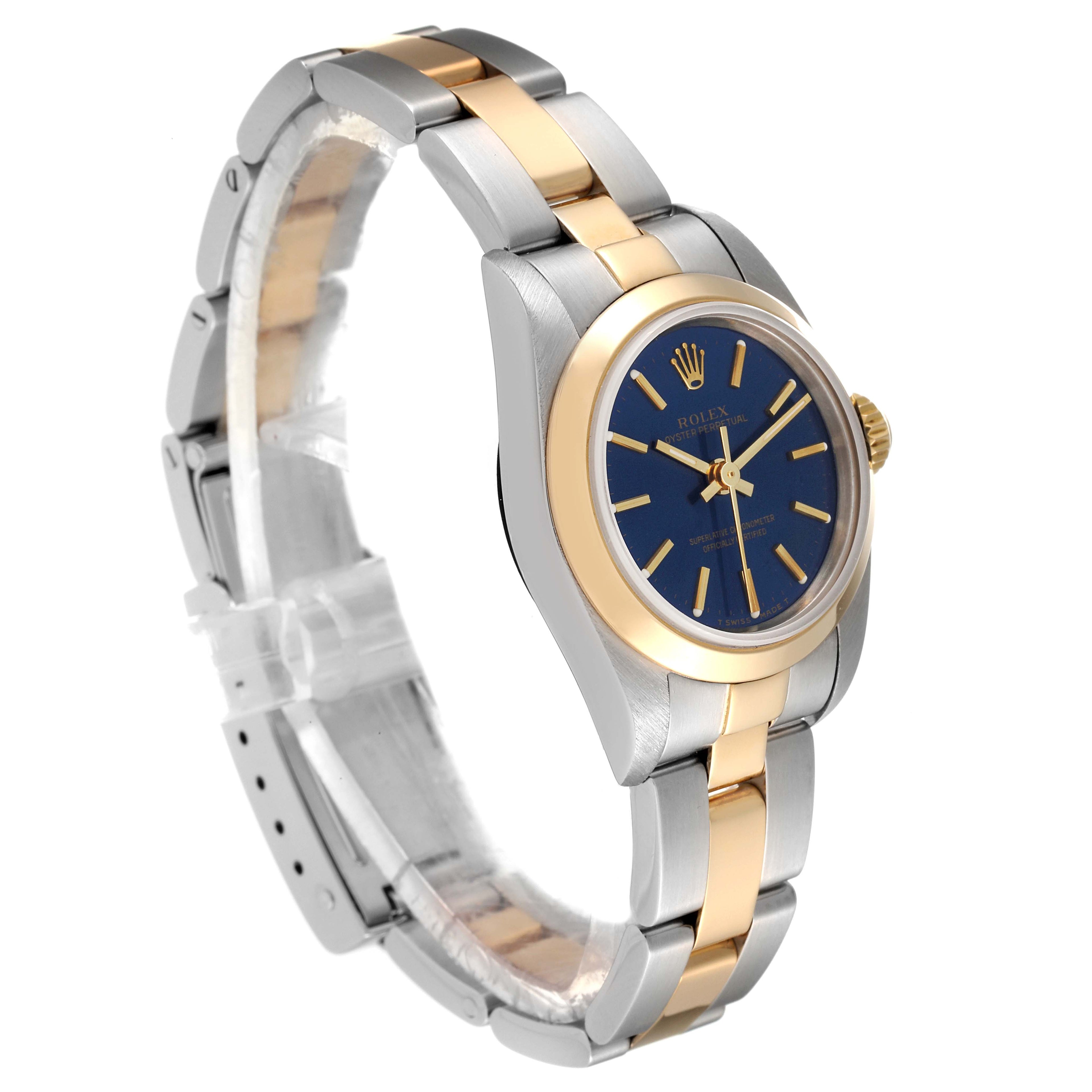 Rolex Oyster Perpetual Steel Yellow Gold Blue Dial Watch 67183 Box Papers
