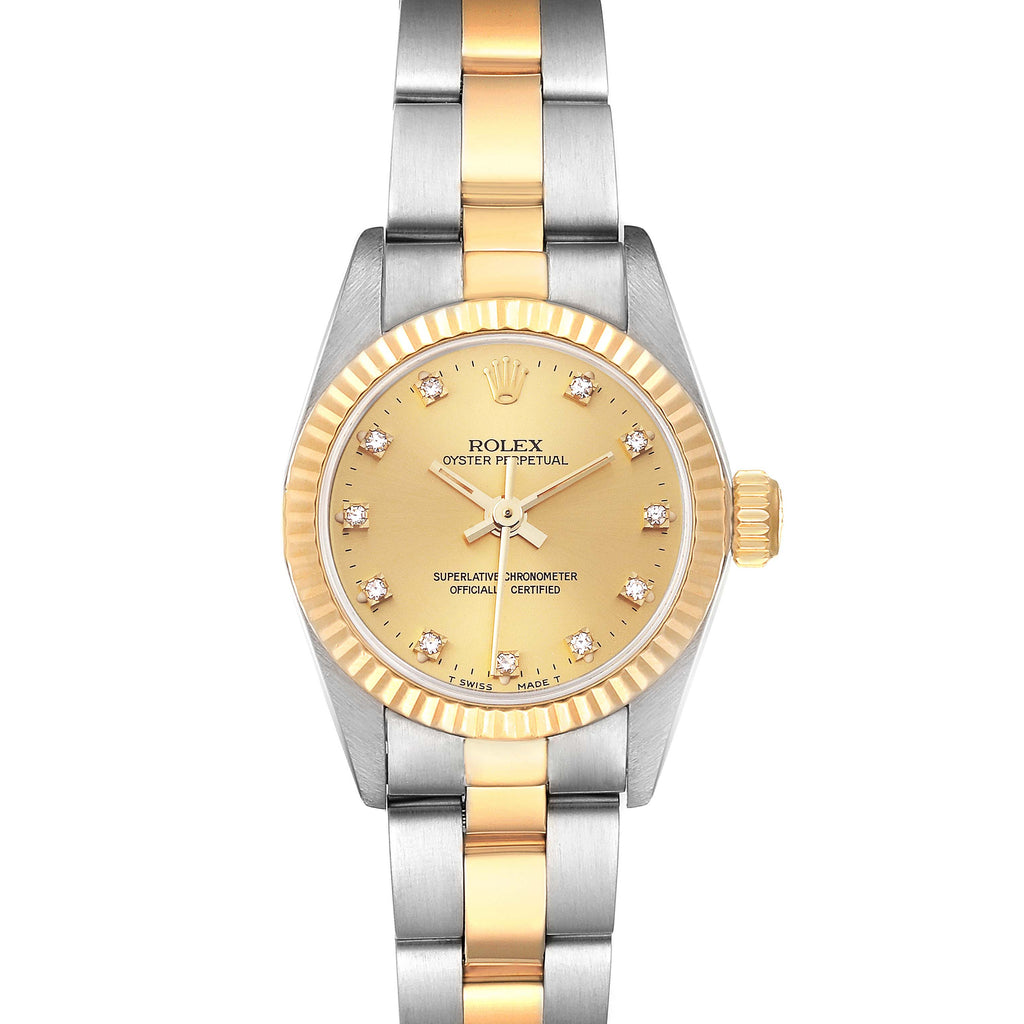 Rolex Oyster Perpetual Steel Yellow Gold Diamond Ladies Watch 67193 Box Papers