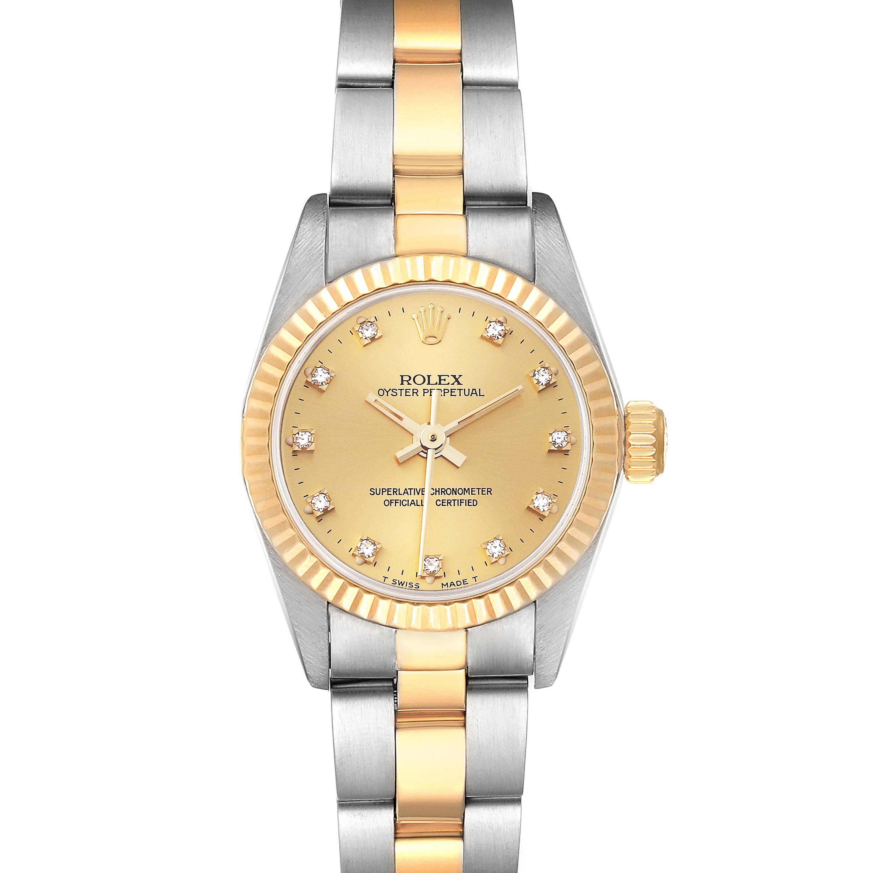 Rolex Oyster Perpetual Steel Yellow Gold Diamond Ladies Watch 67193 Box Papers