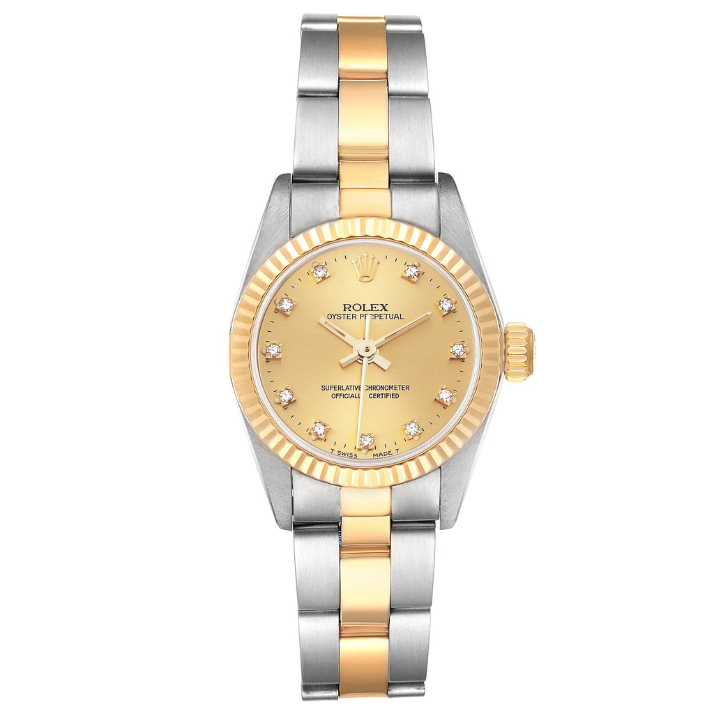 Rolex Oyster Perpetual Steel Yellow Gold Diamond Ladies Watch 67193 Box Papers