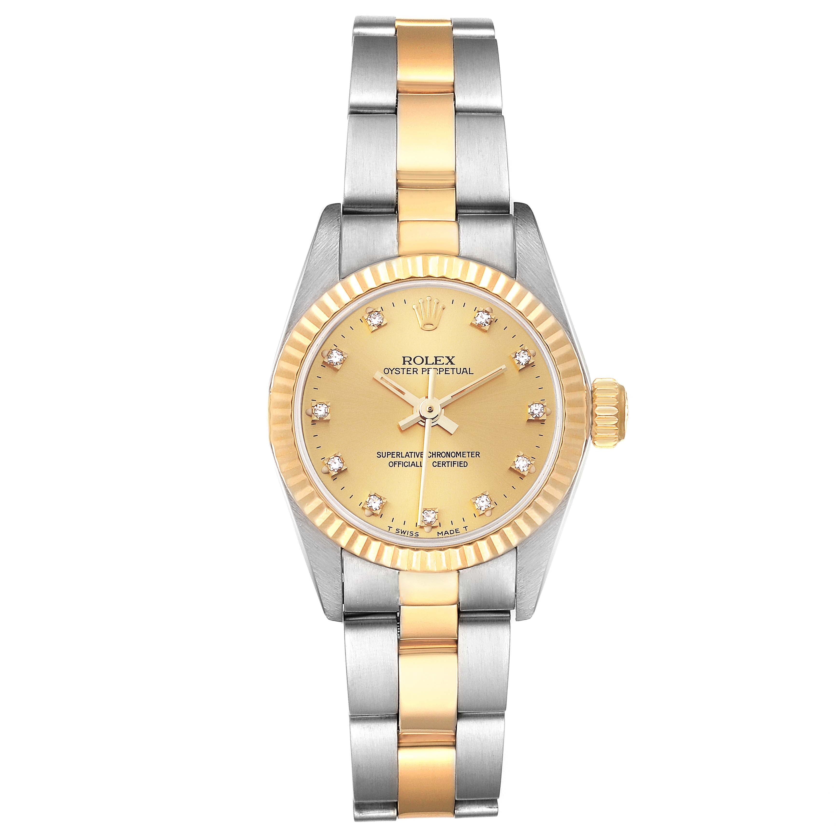 Rolex Oyster Perpetual Steel Yellow Gold Diamond Ladies Watch 67193 Box Papers