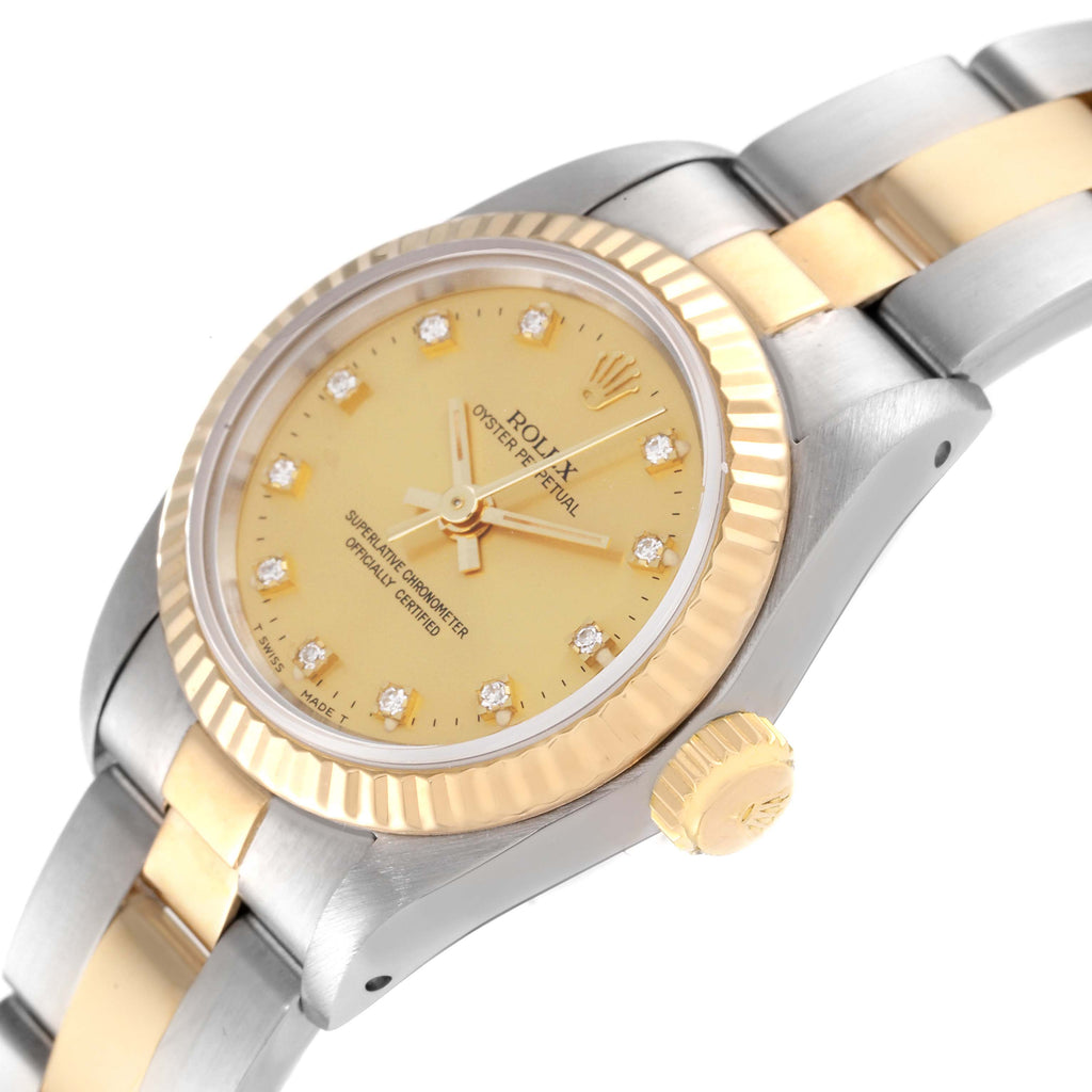 Rolex Oyster Perpetual Steel Yellow Gold Diamond Ladies Watch 67193 Box Papers