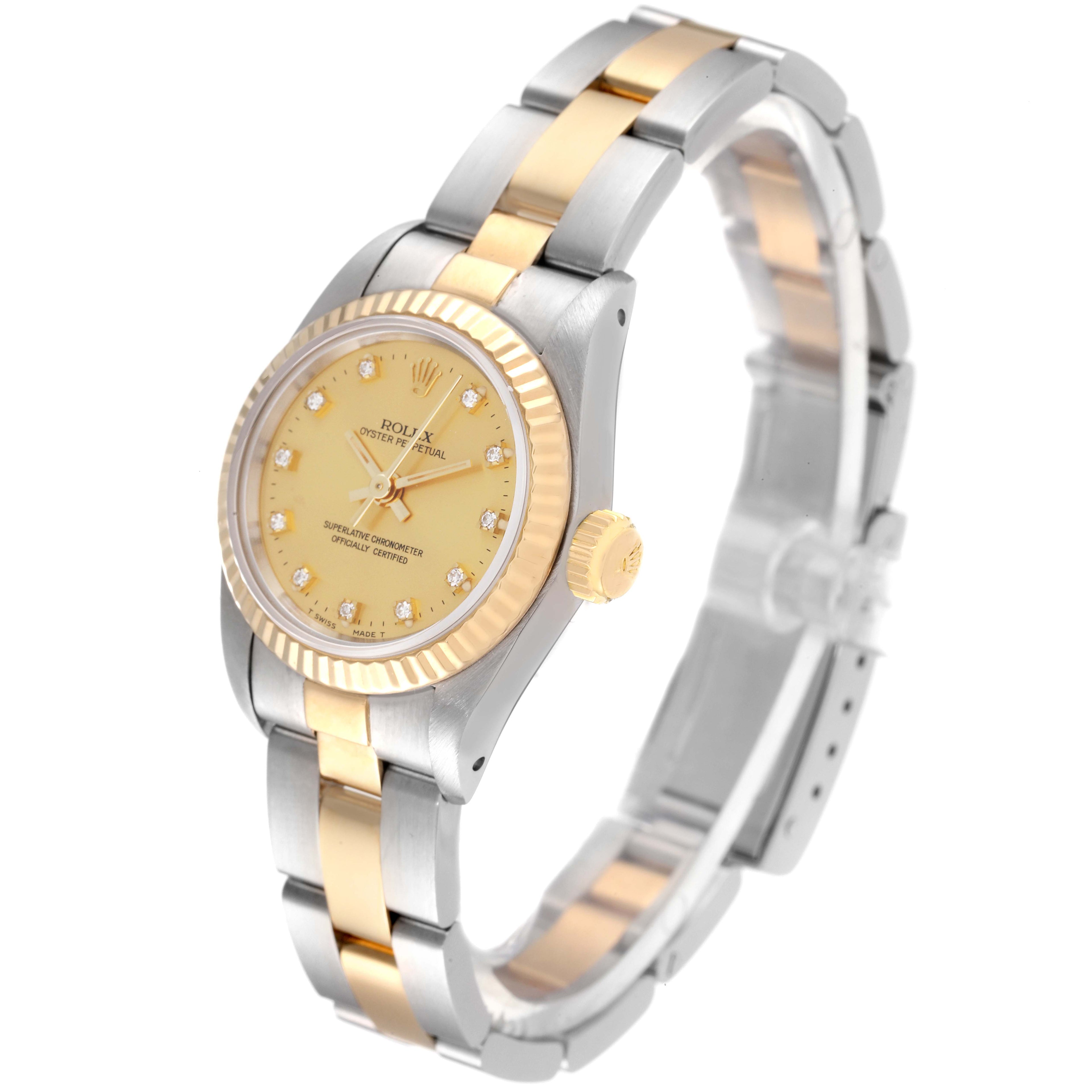Rolex Oyster Perpetual Steel Yellow Gold Diamond Ladies Watch 67193 Box Papers