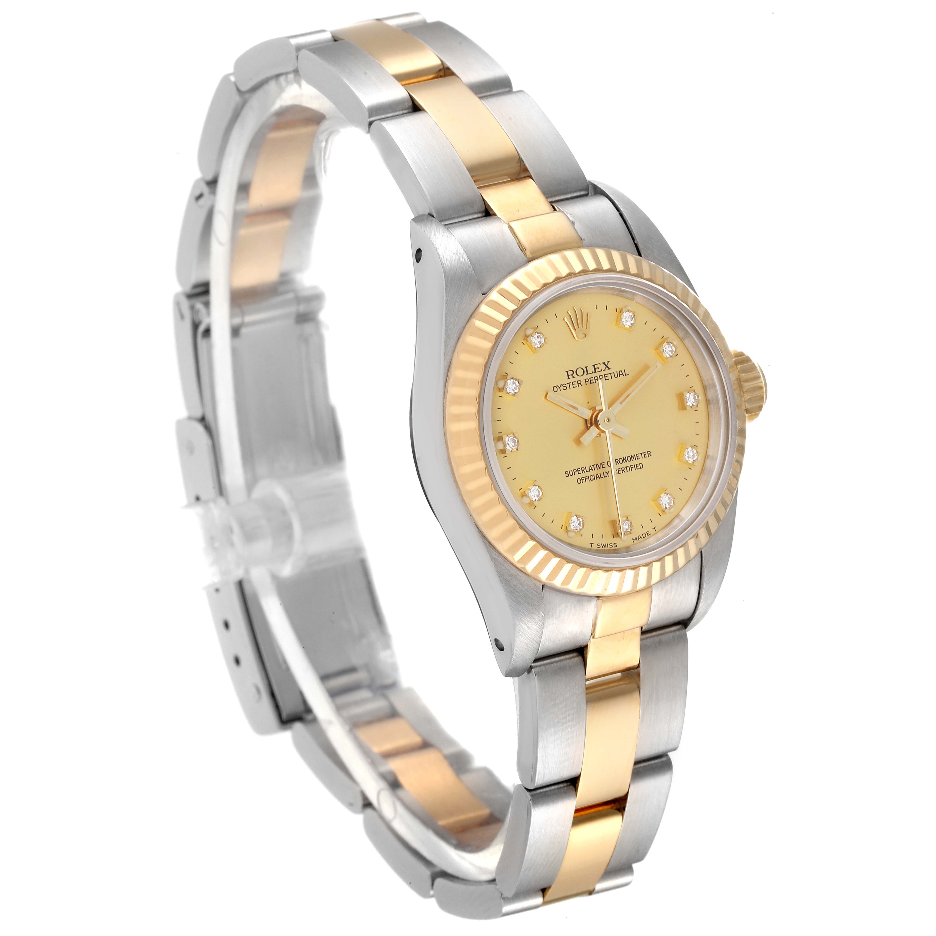 Rolex Oyster Perpetual Steel Yellow Gold Diamond Ladies Watch 67193 Box Papers