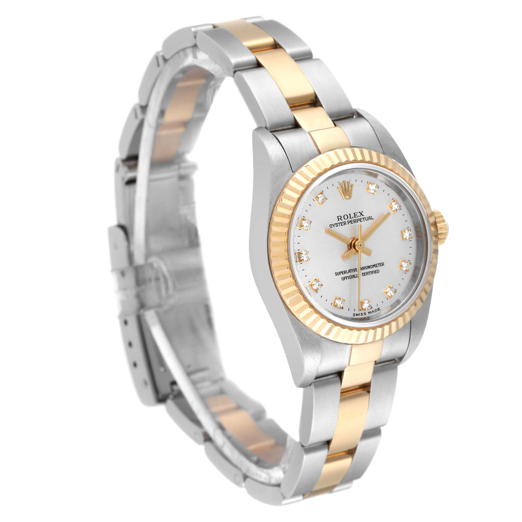 Rolex Oyster Perpetual Steel Yellow Gold Diamond Ladies Watch 76193 Box Papers