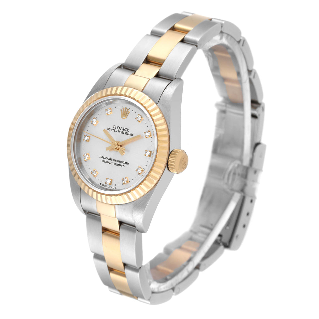 Rolex Oyster Perpetual Steel Yellow Gold Diamond Ladies Watch 76193 Box Papers
