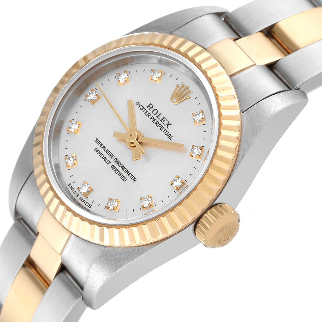 Rolex Oyster Perpetual Steel Yellow Gold Diamond Ladies Watch 76193 Box Papers