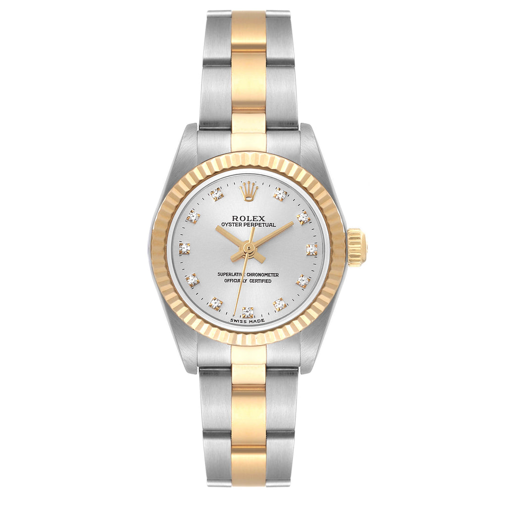 Rolex Oyster Perpetual Steel Yellow Gold Diamond Ladies Watch 76193 Box Papers