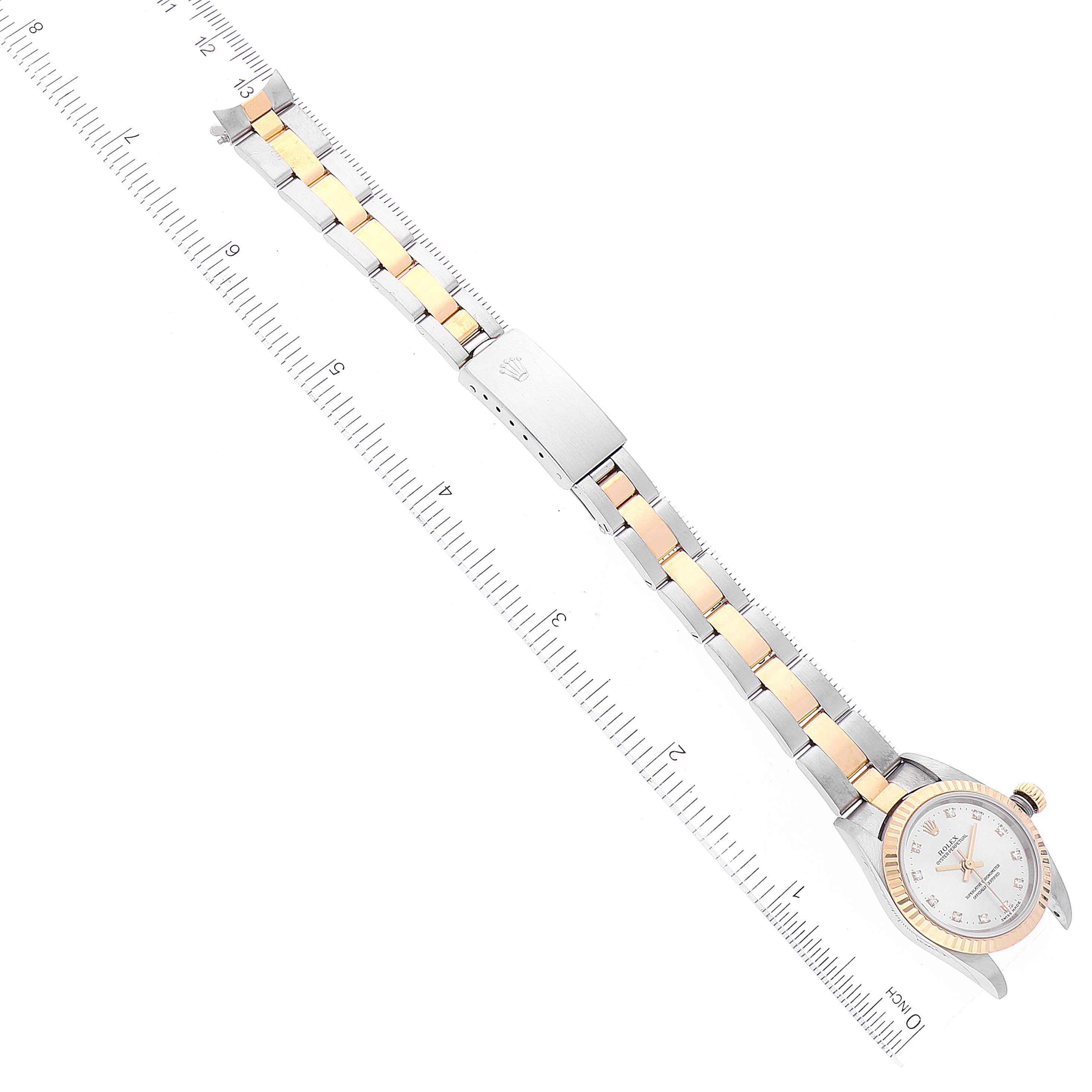 Rolex Oyster Perpetual Steel Yellow Gold Diamond Ladies Watch 76193 Box Papers