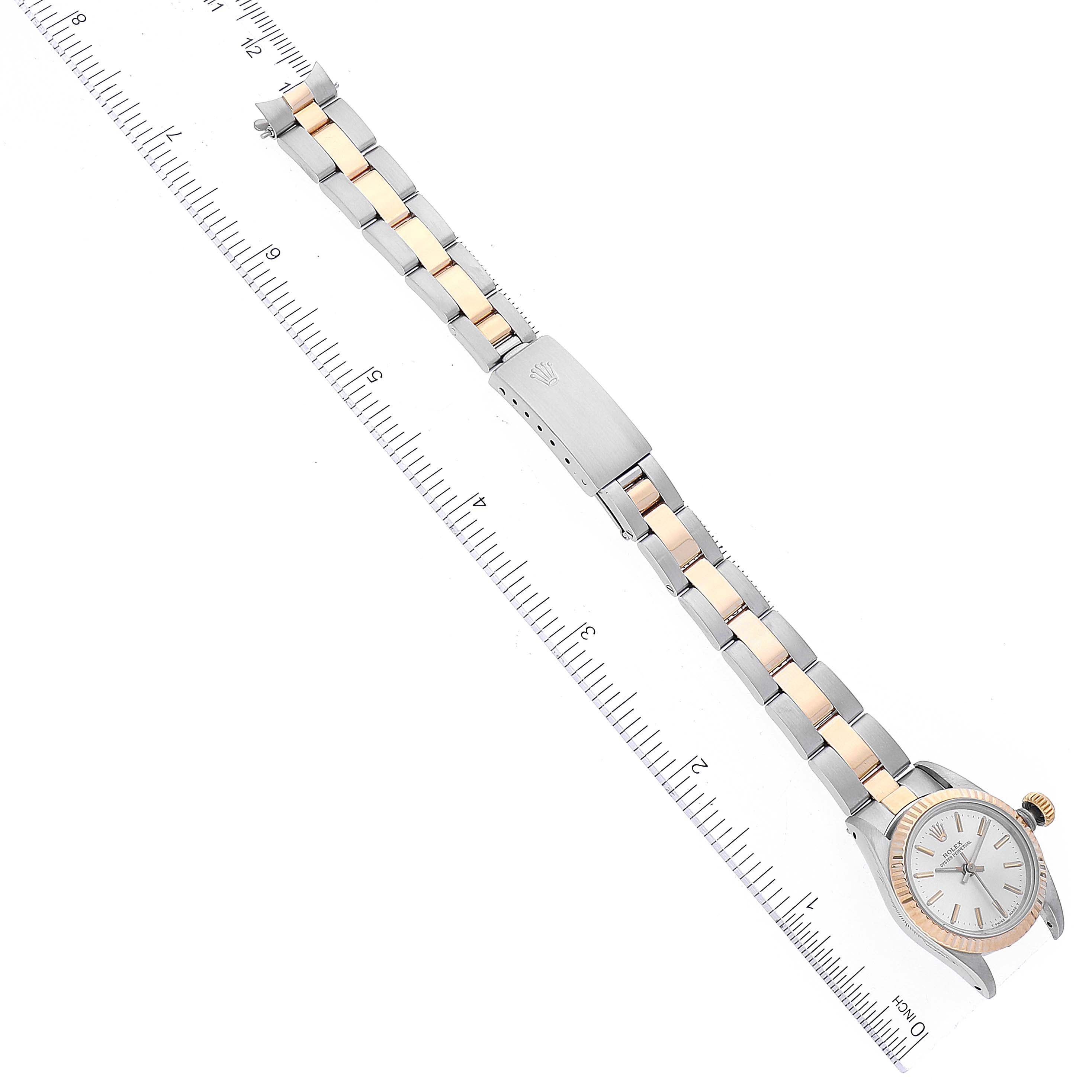 Rolex Oyster Perpetual Steel Yellow Gold Silver Dial Ladies Watch 67193