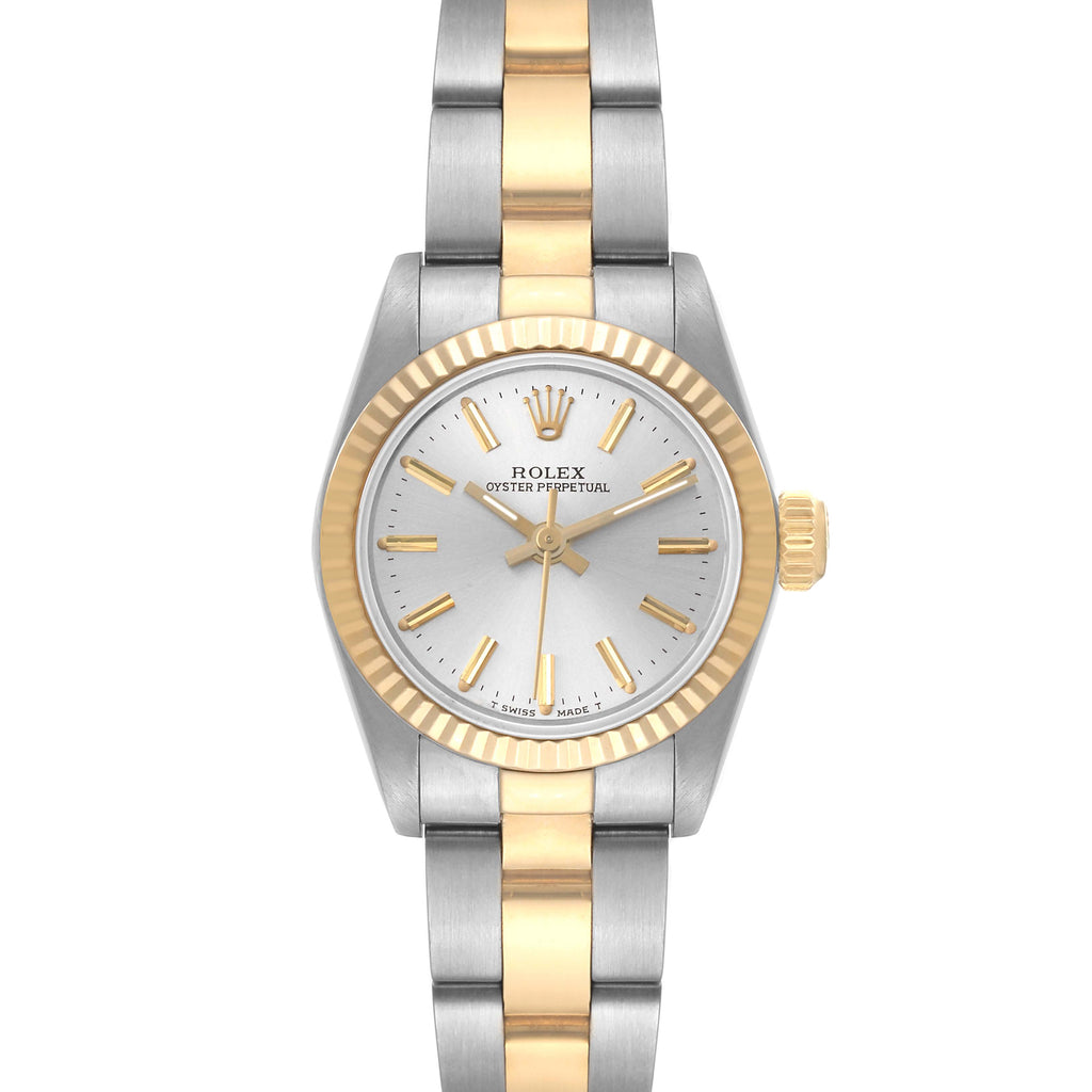 Rolex Oyster Perpetual Steel Yellow Gold Silver Dial Ladies Watch 67193