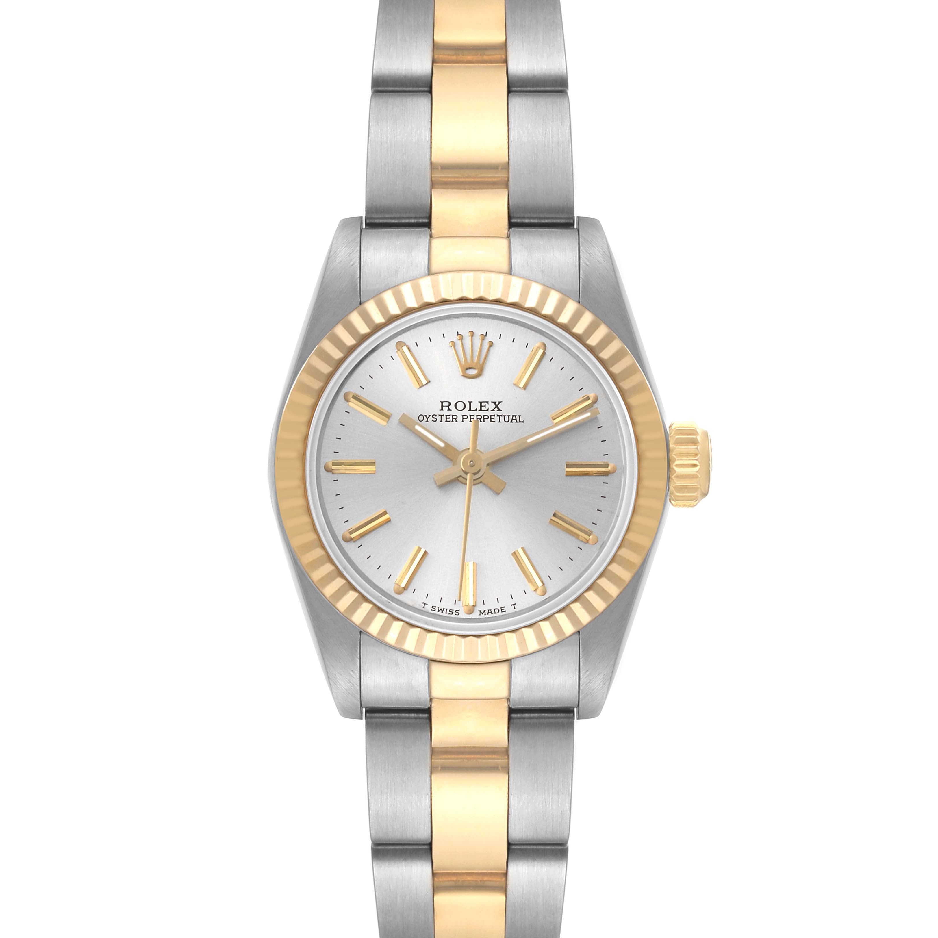 Rolex Oyster Perpetual Steel Yellow Gold Silver Dial Ladies Watch 67193