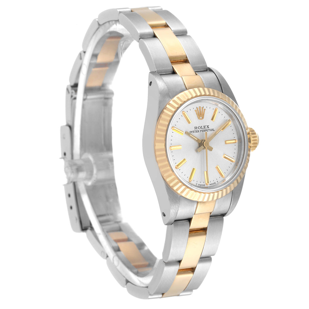 Rolex Oyster Perpetual Steel Yellow Gold Silver Dial Ladies Watch 67193