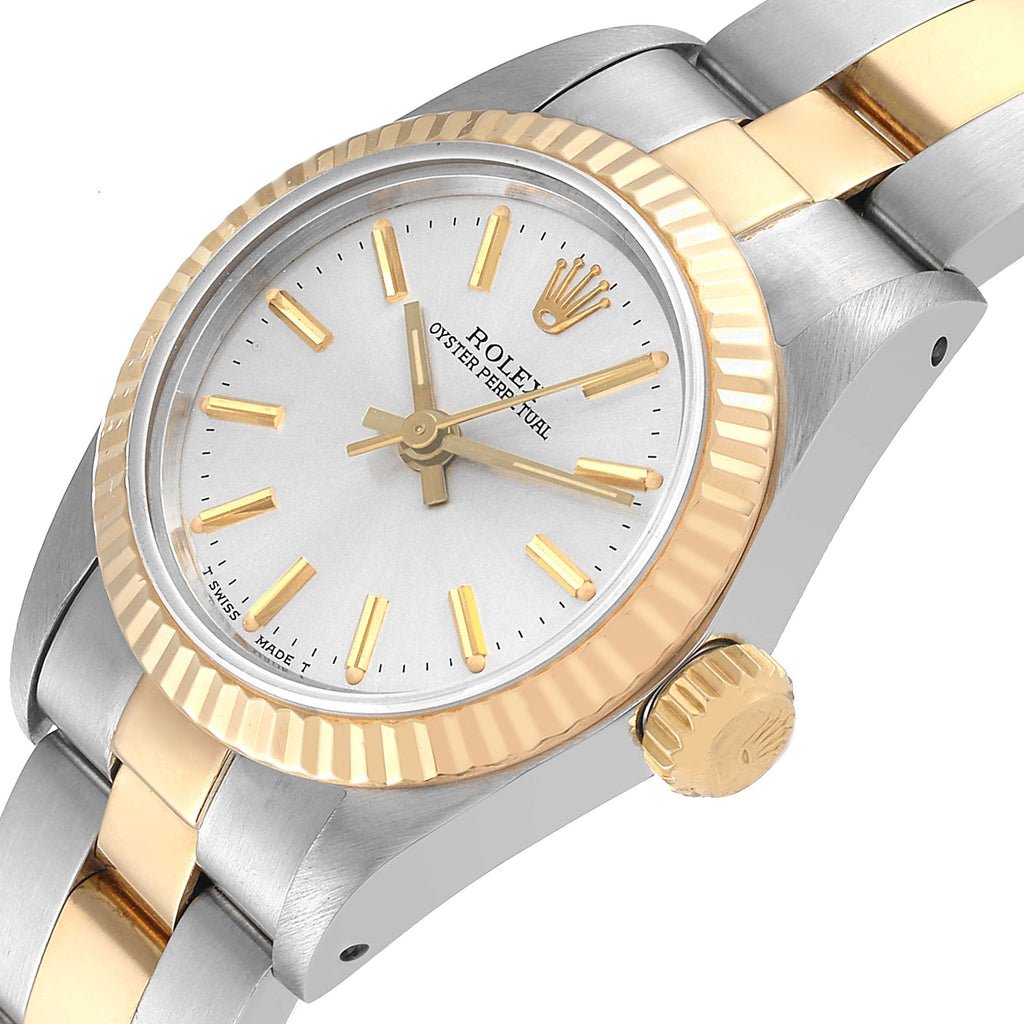 Rolex Oyster Perpetual Steel Yellow Gold Silver Dial Ladies Watch 67193