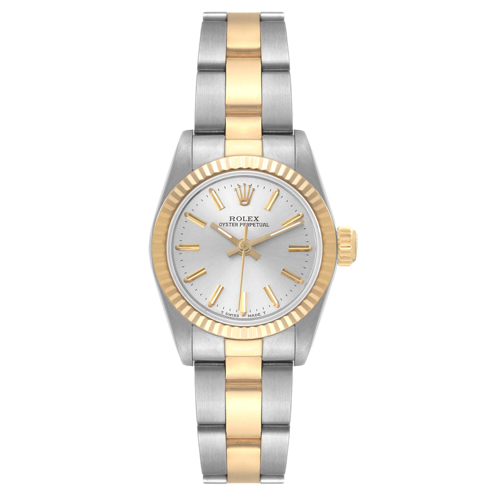 Rolex Oyster Perpetual Steel Yellow Gold Silver Dial Ladies Watch 67193