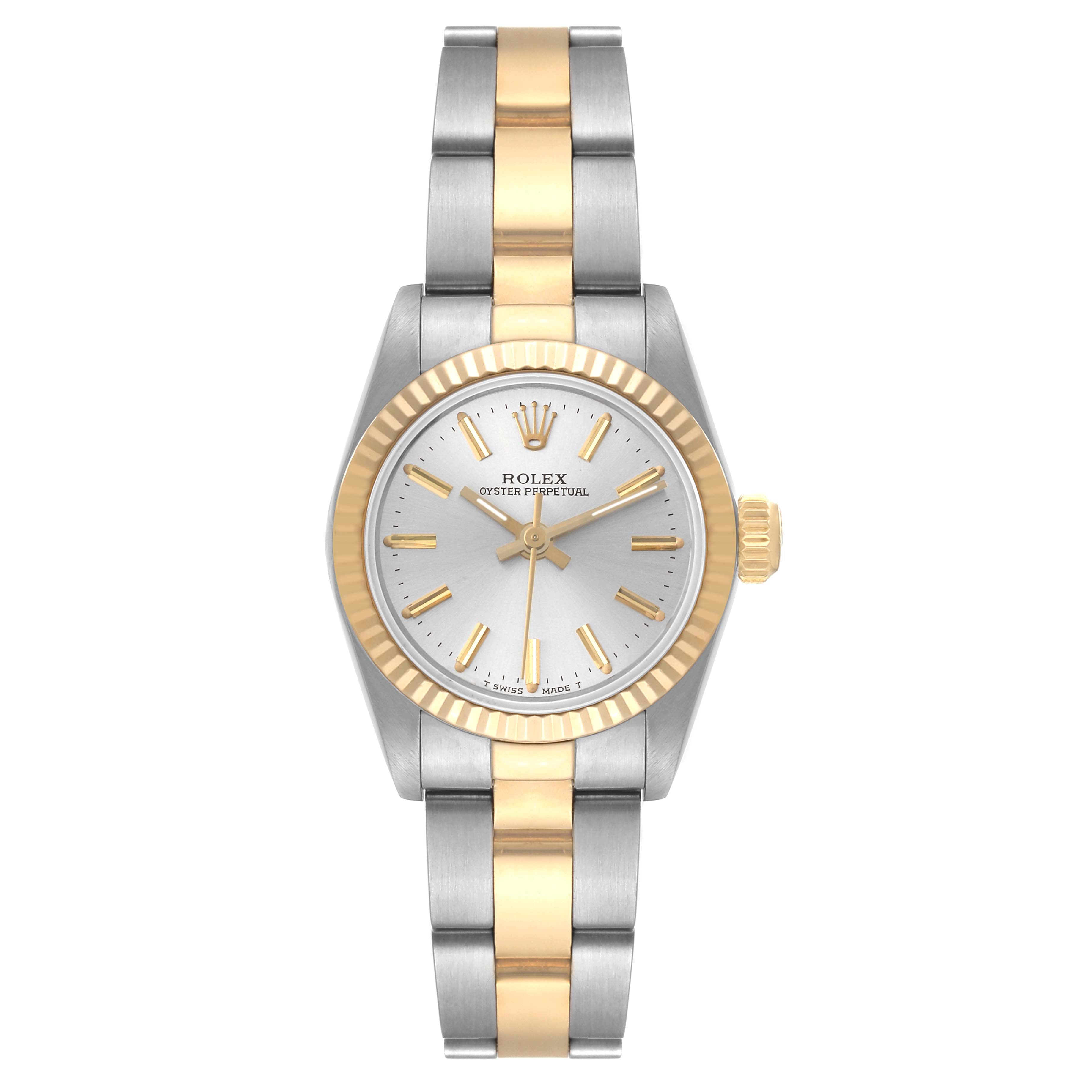 Rolex Oyster Perpetual Steel Yellow Gold Silver Dial Ladies Watch 67193