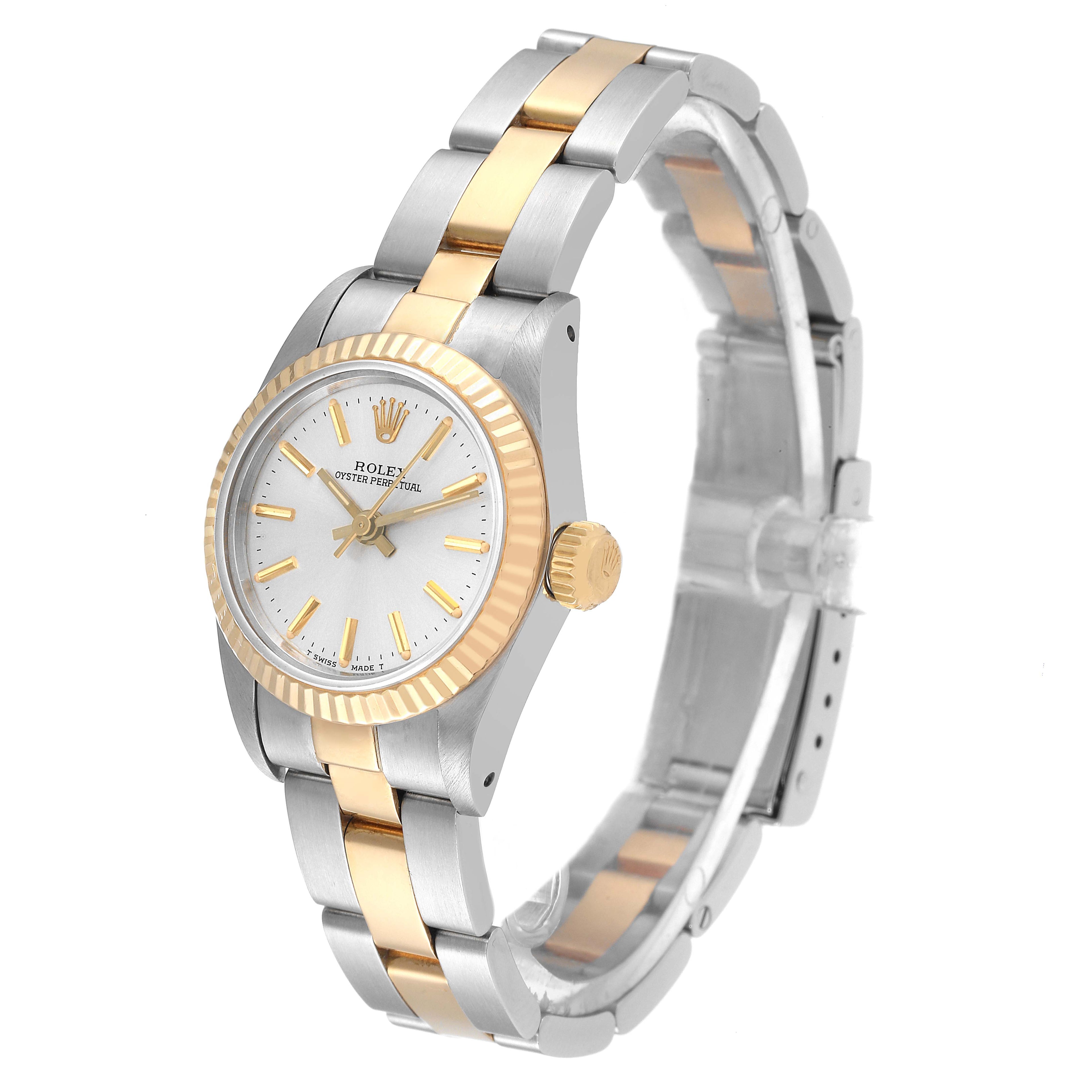Rolex Oyster Perpetual Steel Yellow Gold Silver Dial Ladies Watch 67193