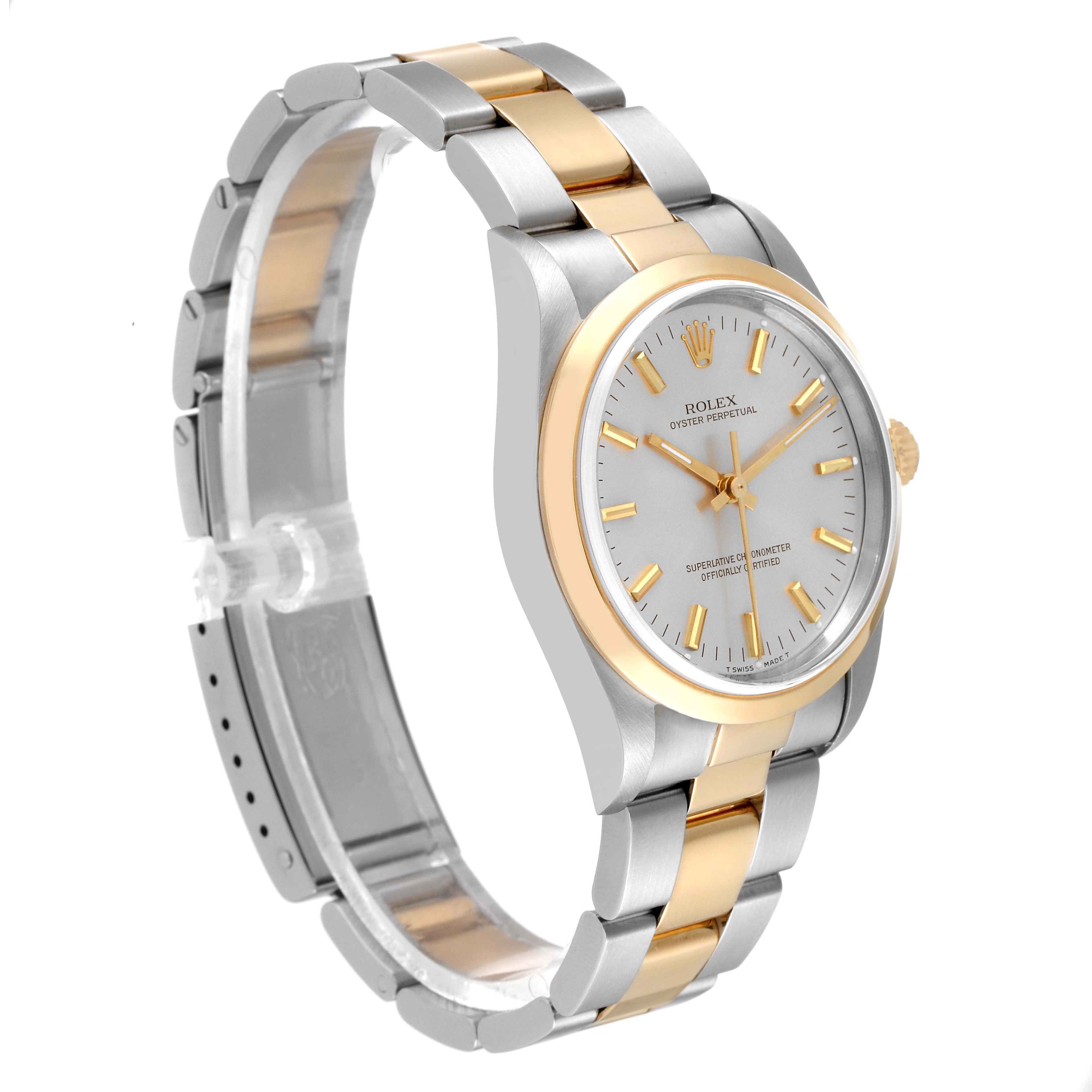 Rolex Oyster Perpetual Steel Yellow Gold Silver Dial Mens Watch 14203