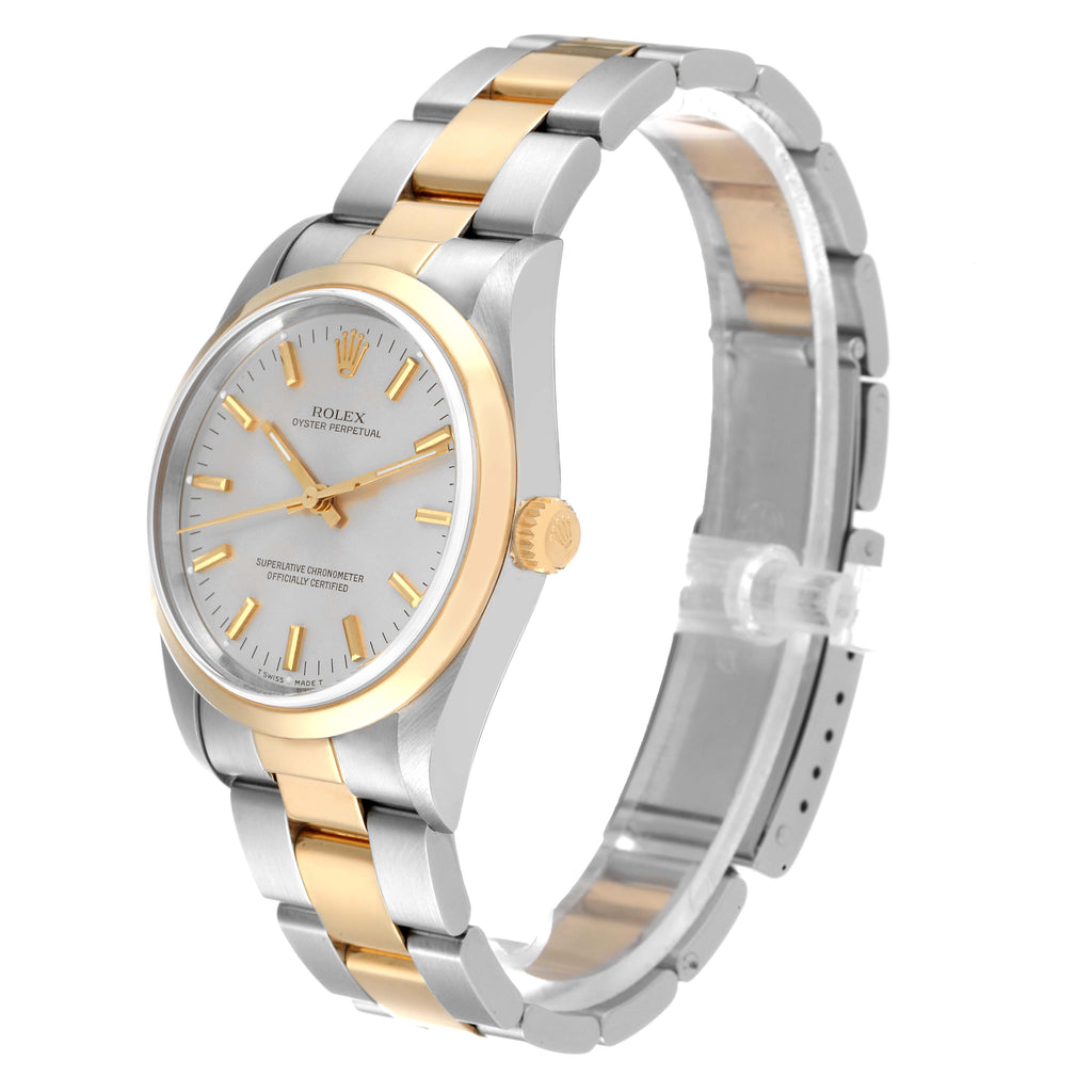 Rolex Oyster Perpetual Steel Yellow Gold Silver Dial Mens Watch 14203