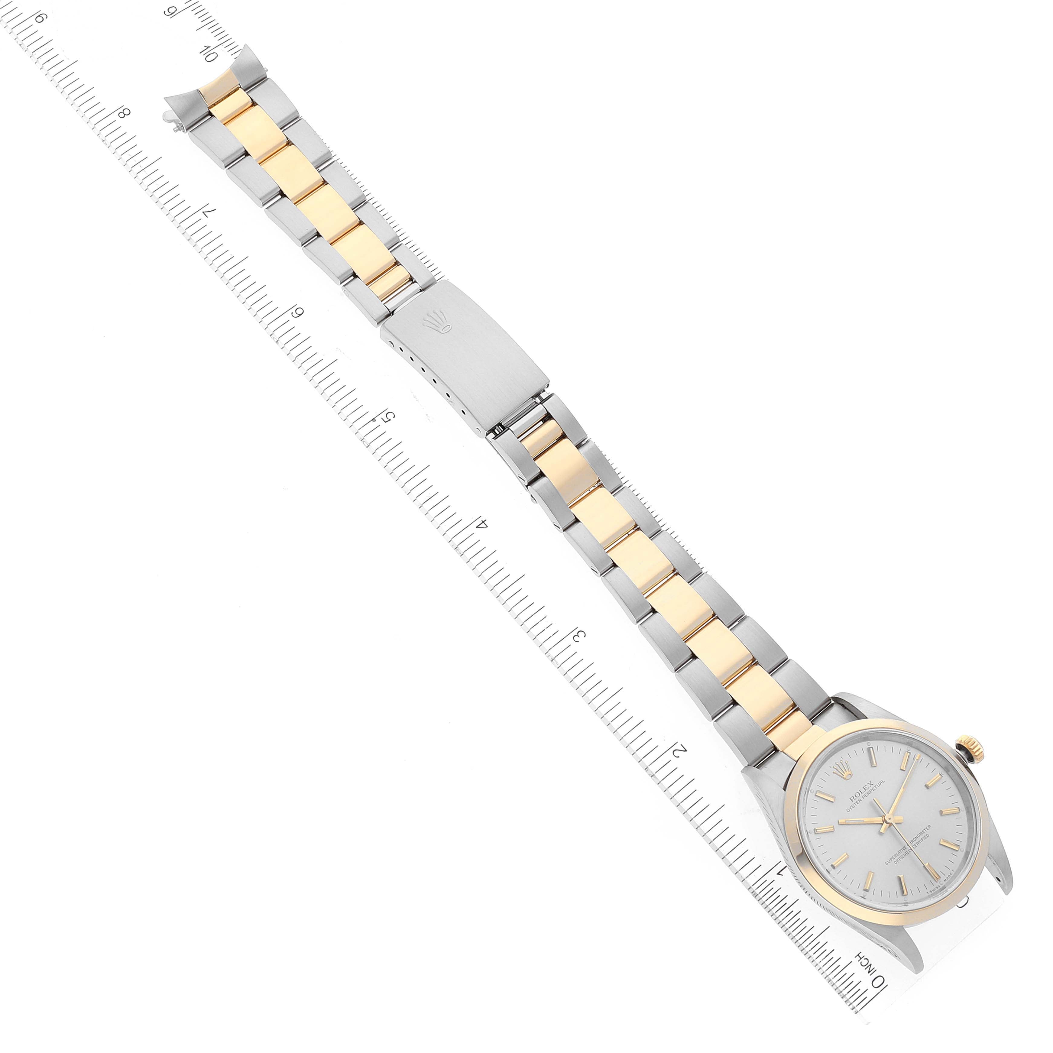 Rolex Oyster Perpetual Steel Yellow Gold Silver Dial Mens Watch 14203