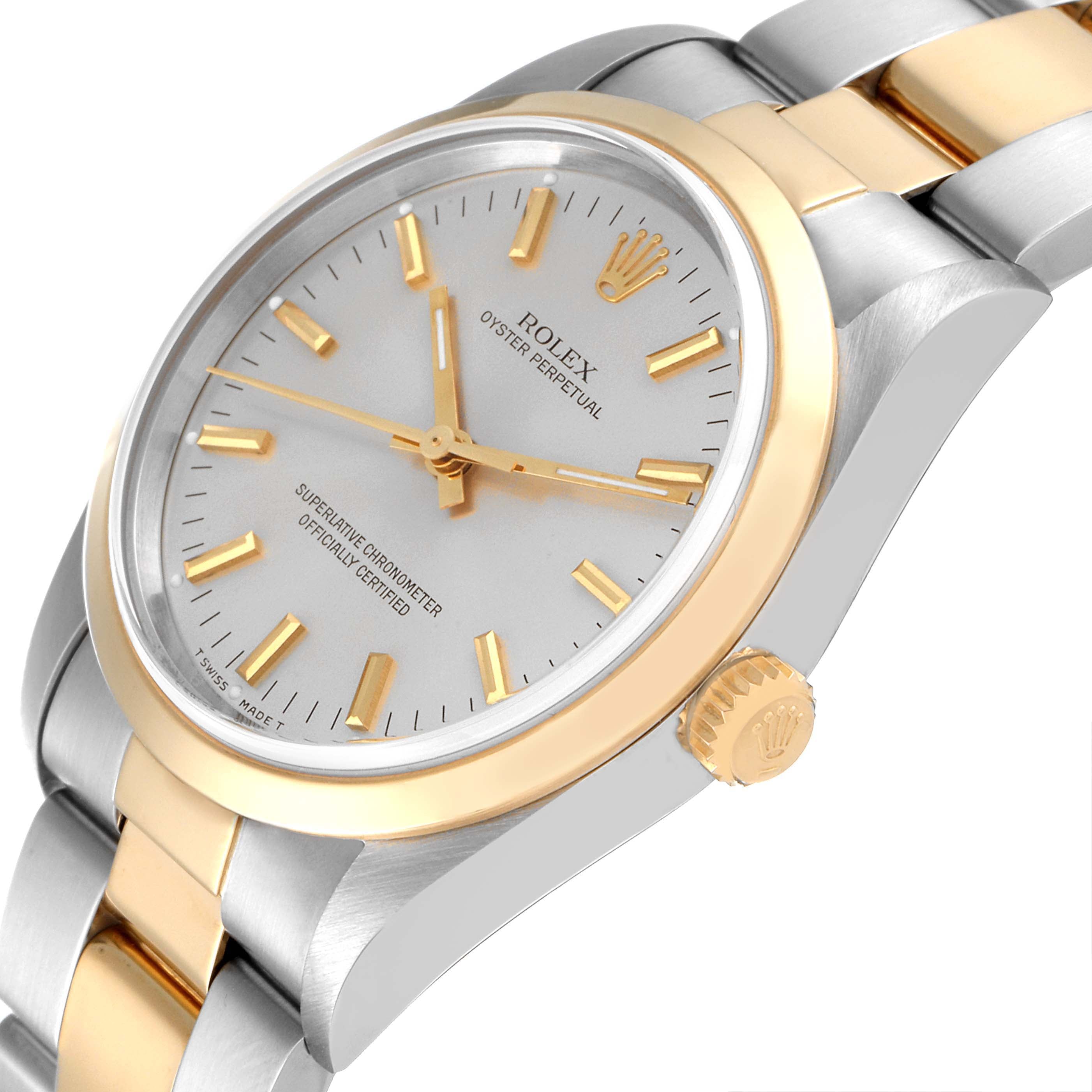 Rolex Oyster Perpetual Steel Yellow Gold Silver Dial Mens Watch 14203