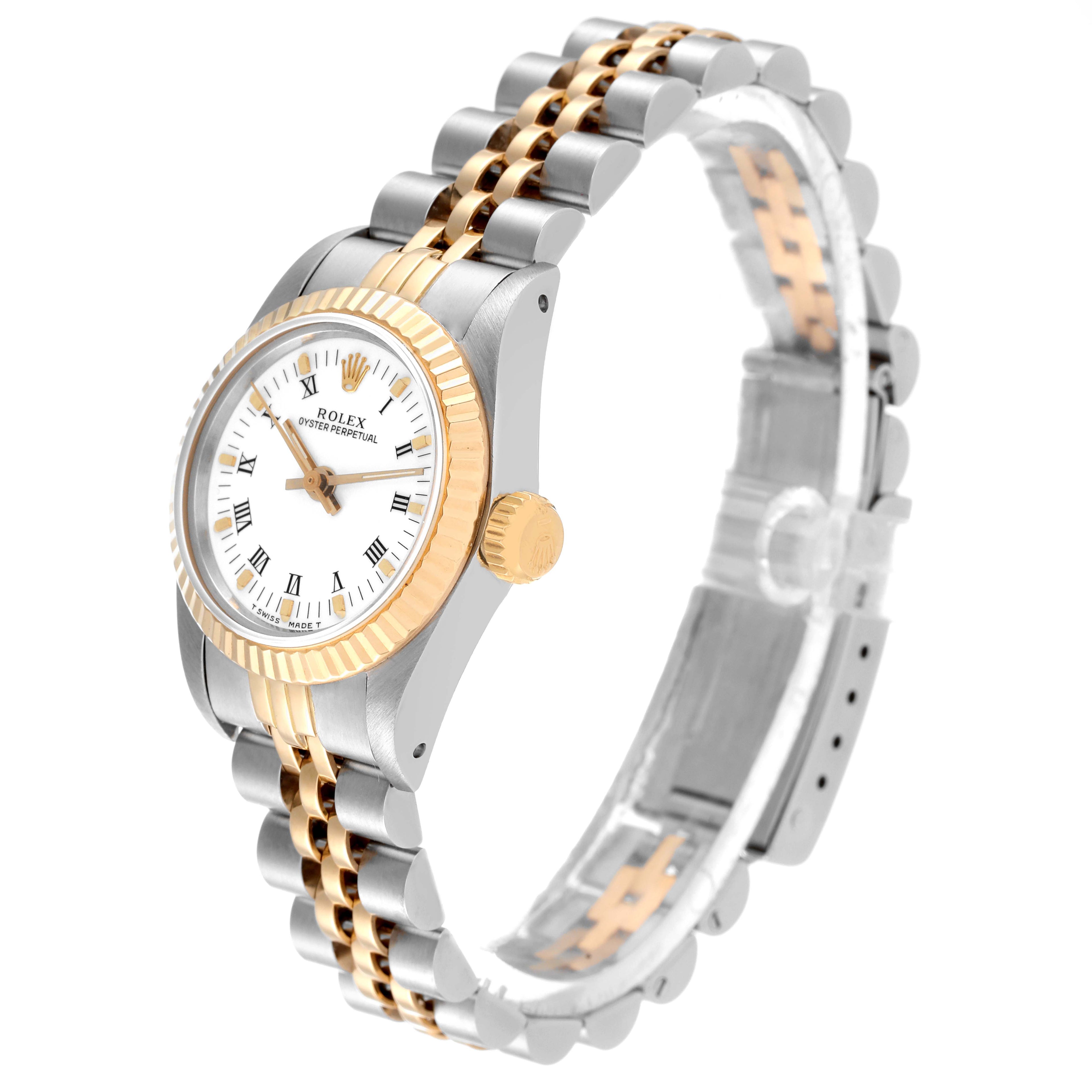 Rolex Oyster Perpetual Steel Yellow Gold White Dial Ladies Watch 67193 Box Paper