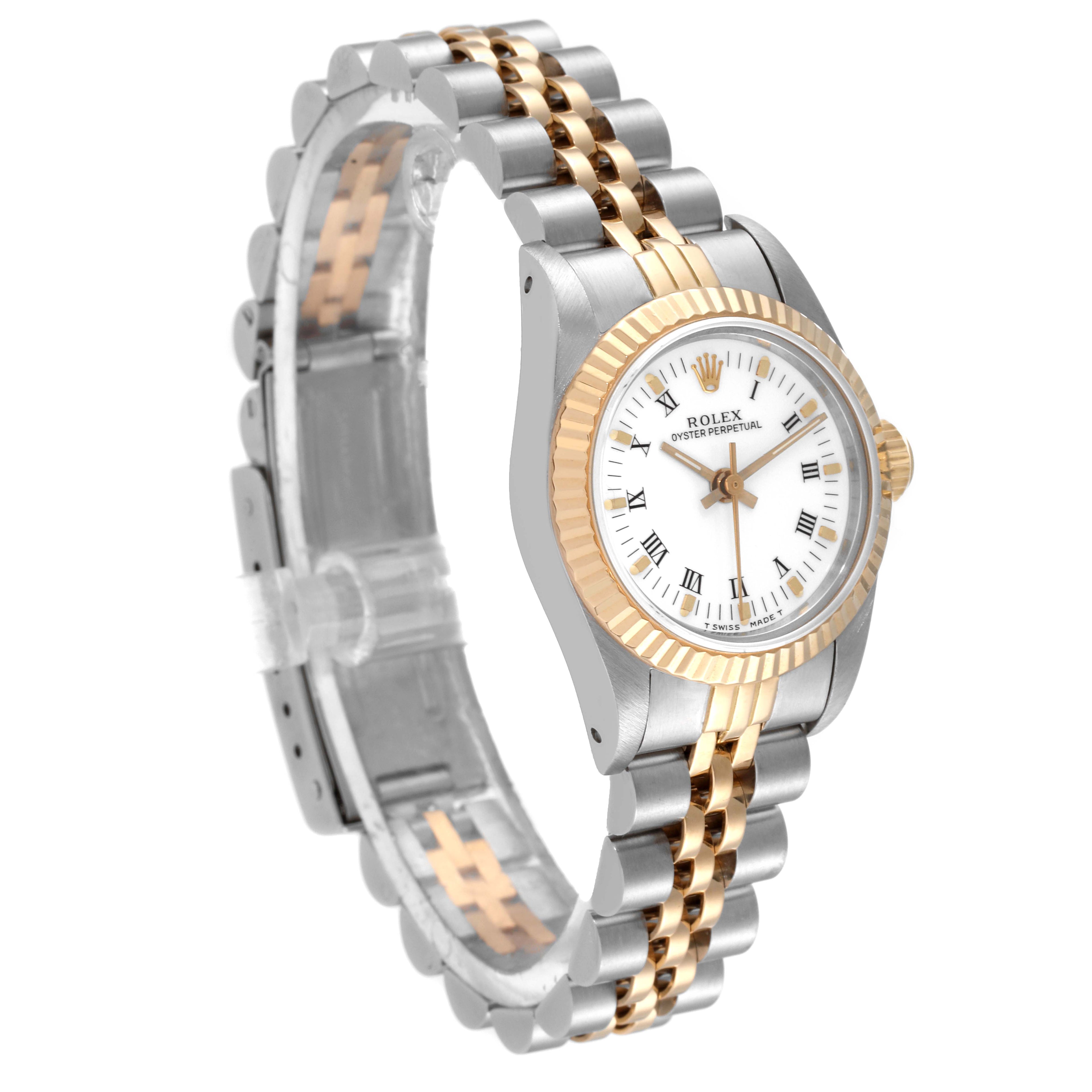 Rolex Oyster Perpetual Steel Yellow Gold White Dial Ladies Watch 67193 Box Paper