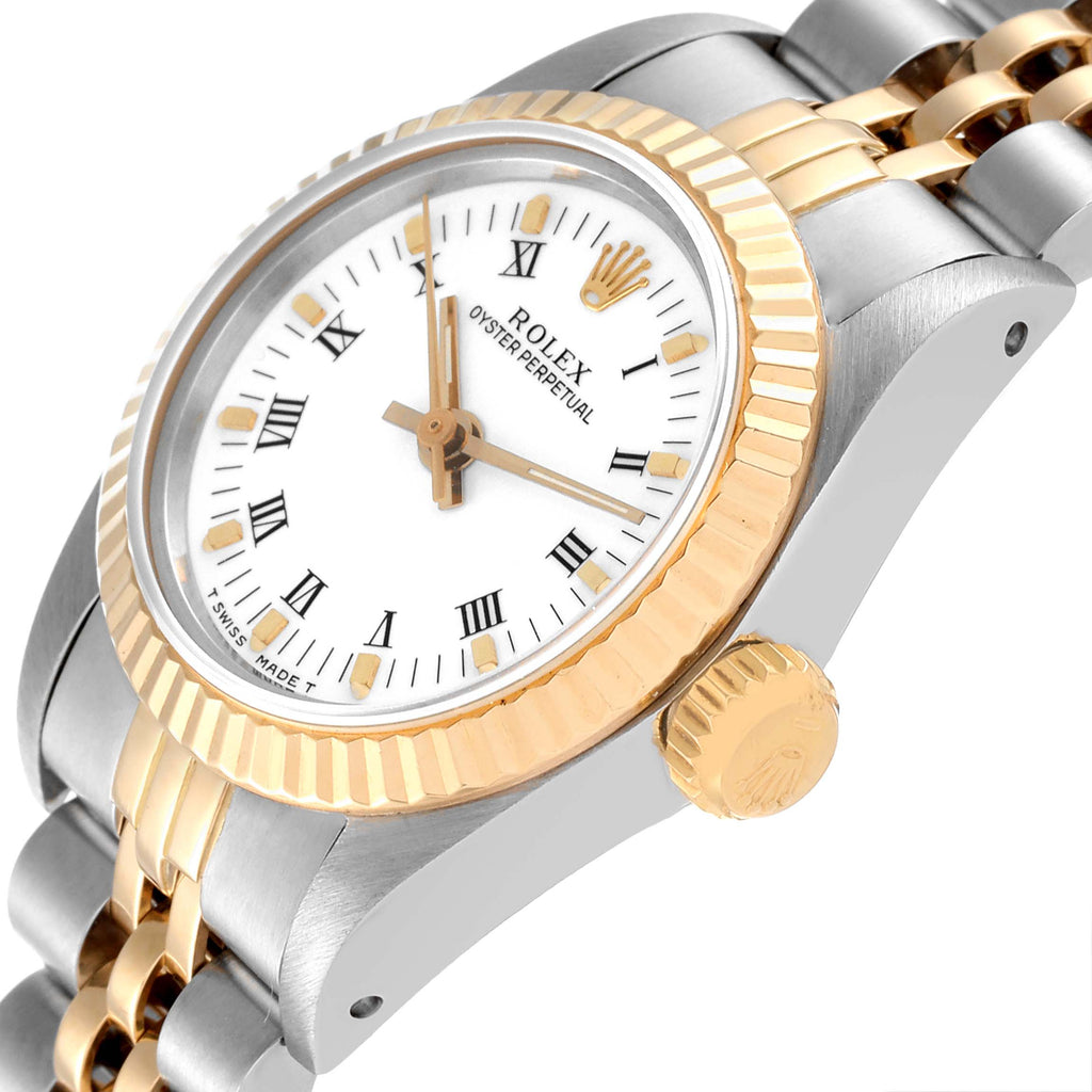Rolex Oyster Perpetual Steel Yellow Gold White Dial Ladies Watch 67193 Box Paper