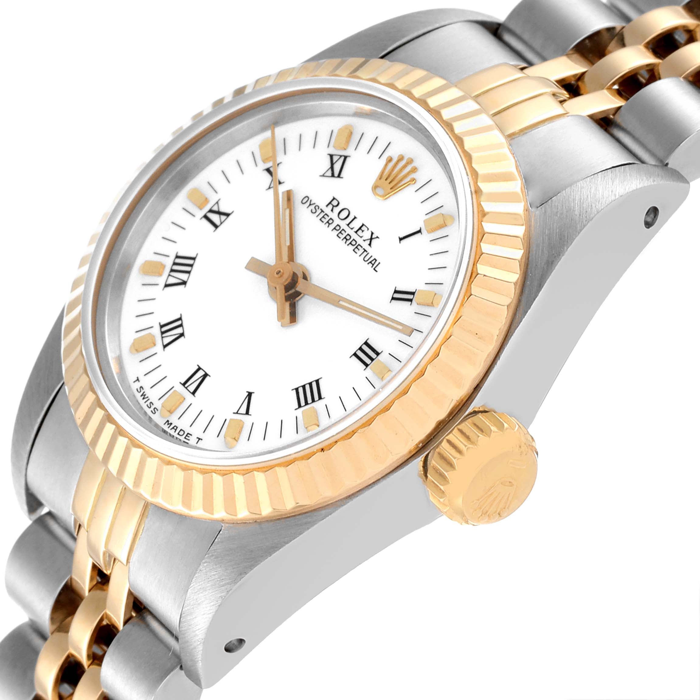 Rolex Oyster Perpetual Steel Yellow Gold White Dial Ladies Watch 67193 Box Paper