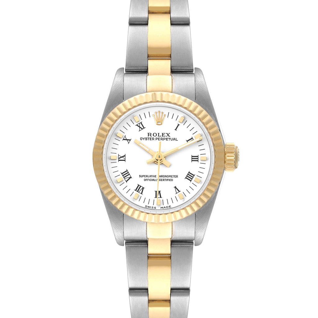 Rolex Oyster Perpetual Steel Yellow Gold White Dial Ladies Watch 76193 Papers