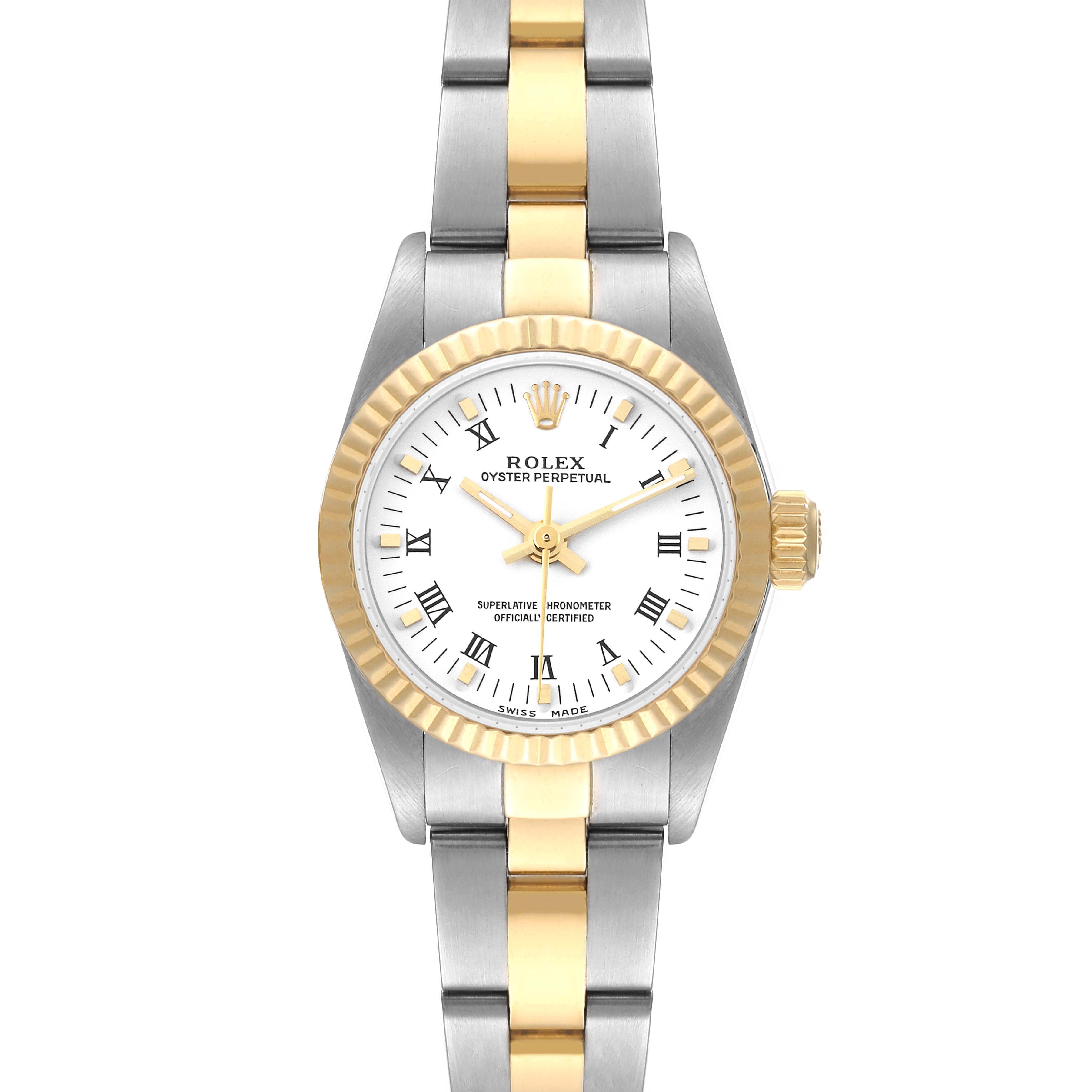 Rolex Oyster Perpetual Steel Yellow Gold White Dial Ladies Watch 76193 Papers