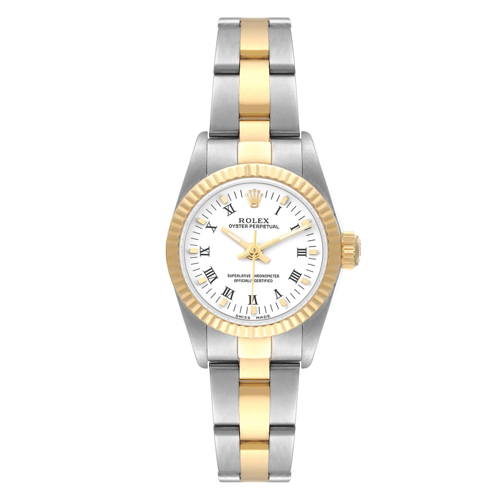 Rolex Oyster Perpetual Steel Yellow Gold White Dial Ladies Watch 76193 Papers
