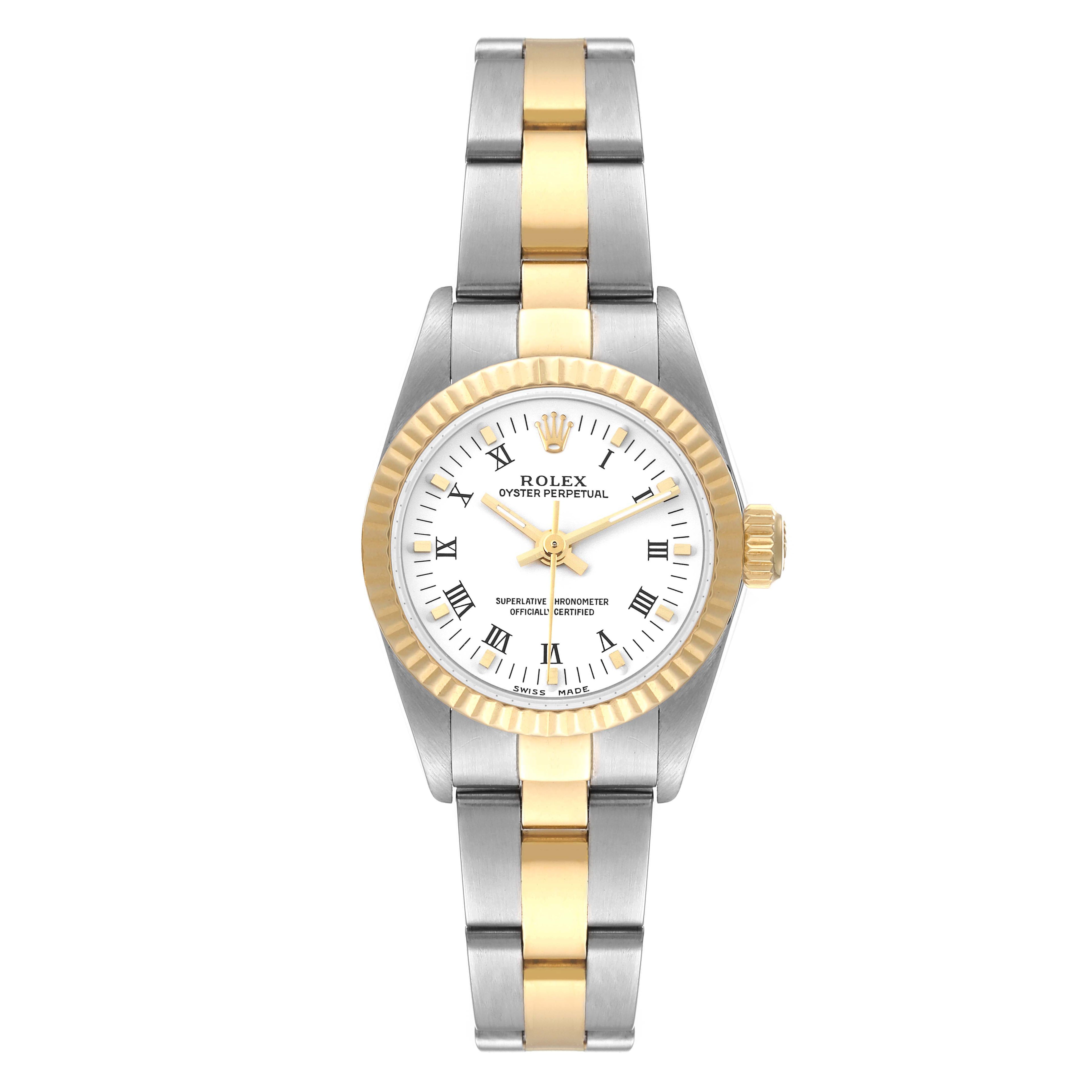 Rolex Oyster Perpetual Steel Yellow Gold White Dial Ladies Watch 76193 Papers