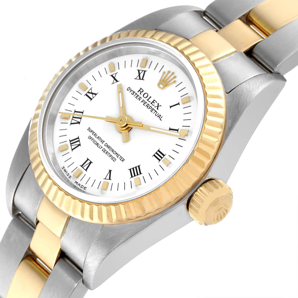Rolex Oyster Perpetual Steel Yellow Gold White Dial Ladies Watch 76193 Papers