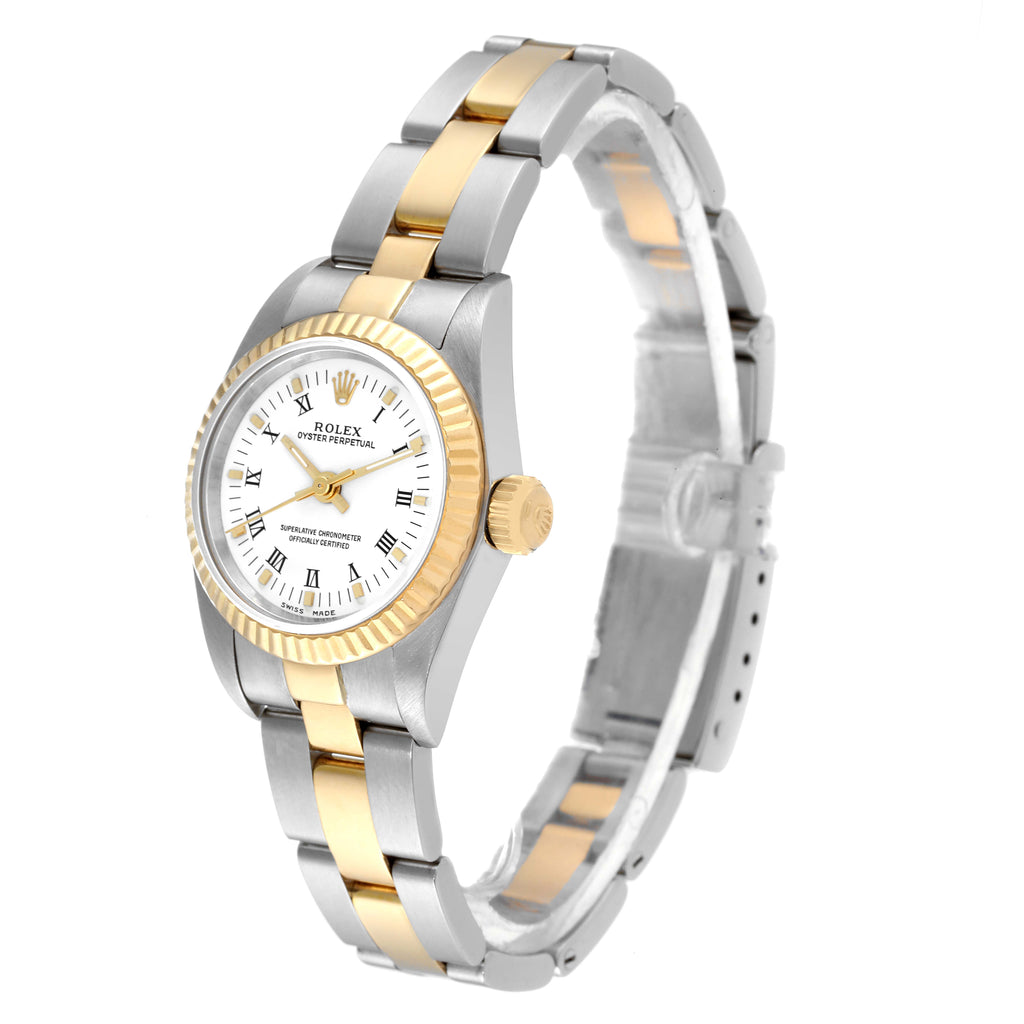 Rolex Oyster Perpetual Steel Yellow Gold White Dial Ladies Watch 76193 Papers