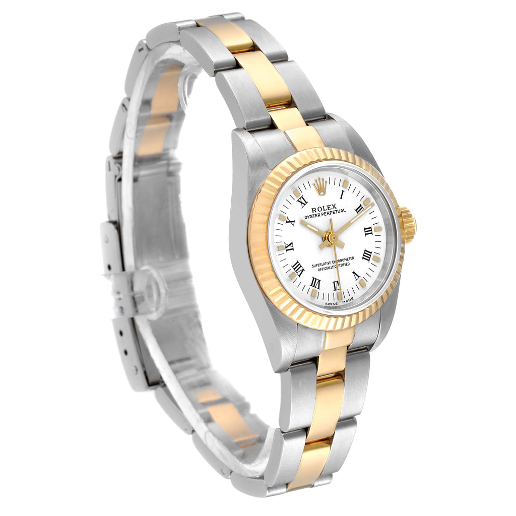 Rolex Oyster Perpetual Steel Yellow Gold White Dial Ladies Watch 76193 Papers