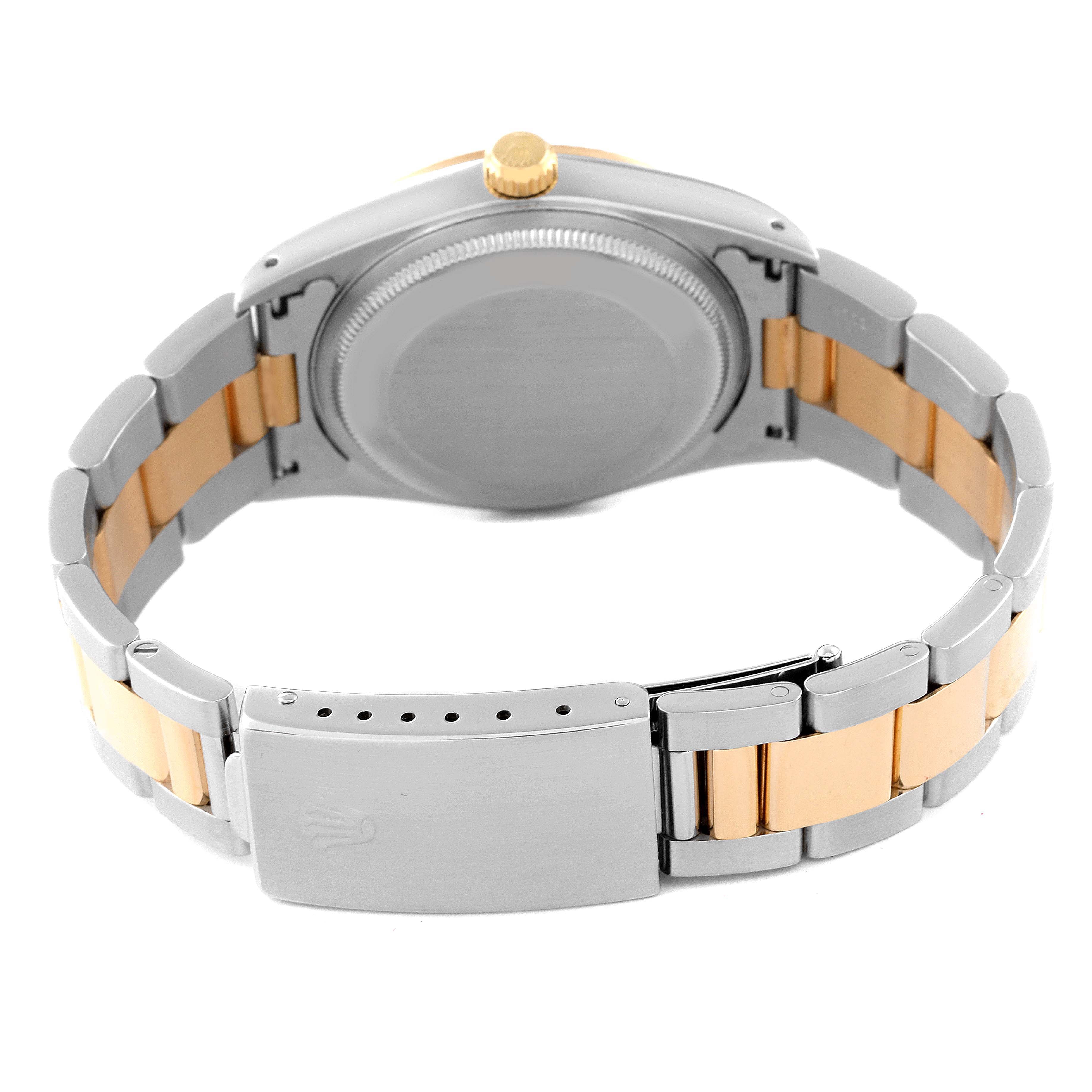 Rolex Oyster Perpetual Steel Yellow Gold White Roman Dial Mens Watch 14233