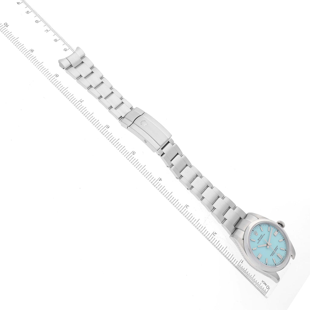 Rolex Oyster Perpetual Turquoise Blue Dial Steel Mens Watch 126000 Unworn