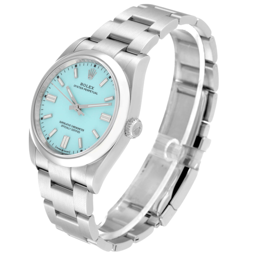 Rolex Oyster Perpetual Turquoise Blue Dial Steel Mens Watch 126000 Unworn