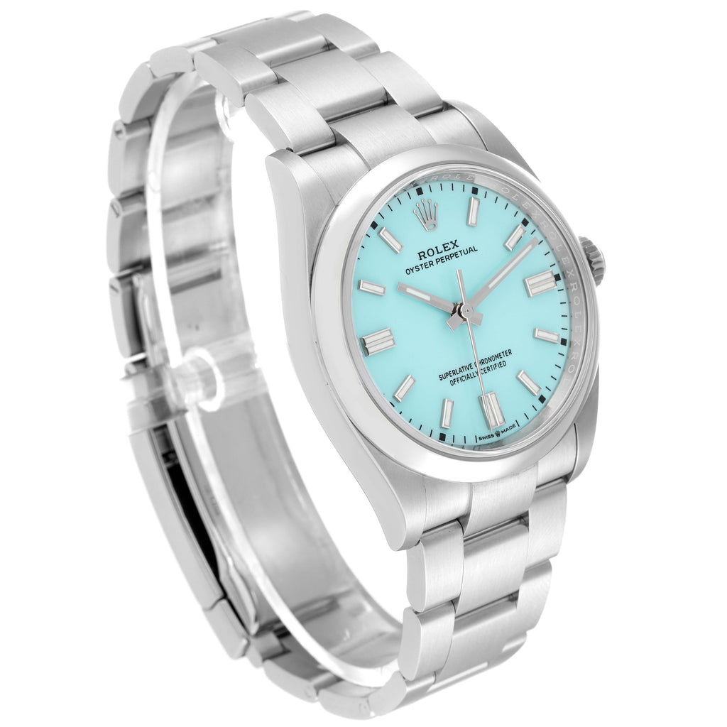 Rolex Oyster Perpetual Turquoise Blue Dial Steel Mens Watch 126000 Unworn