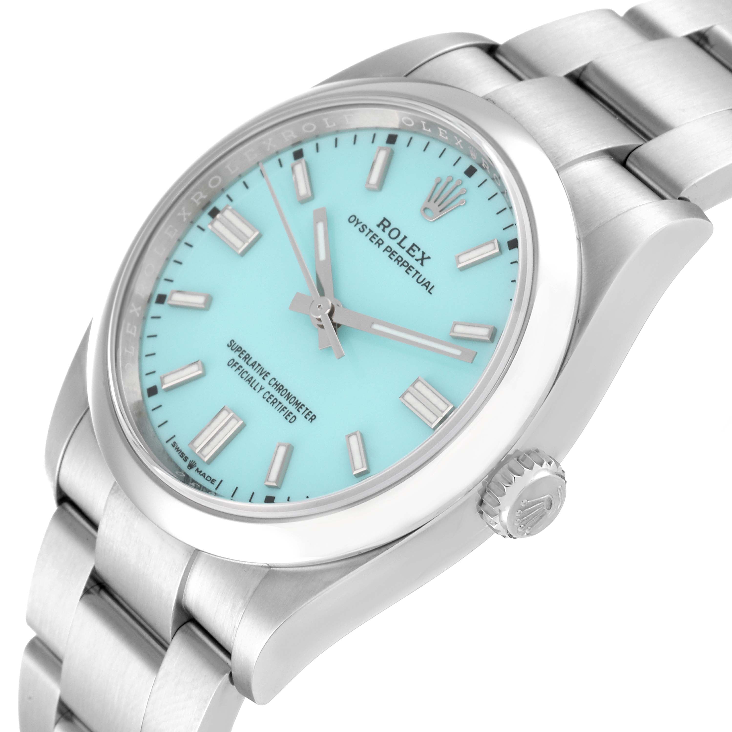 Rolex Oyster Perpetual Turquoise Blue Dial Steel Mens Watch 126000 Unworn