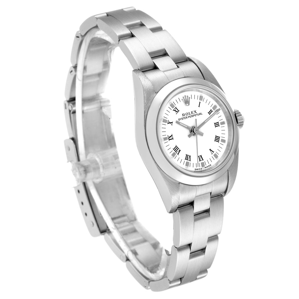 Rolex Oyster Perpetual White Dial Smooth Bezel Steel Ladies Watch 76080 Papers