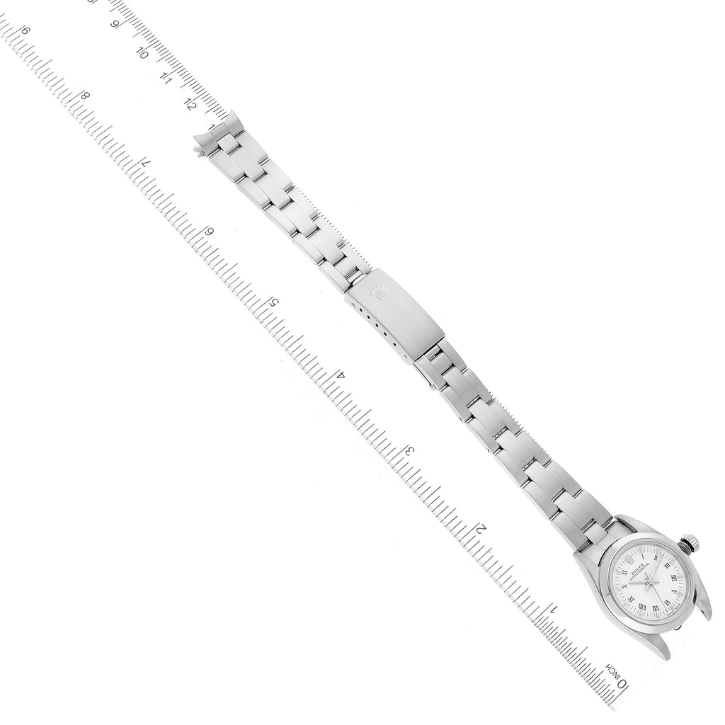 Rolex Oyster Perpetual White Dial Smooth Bezel Steel Ladies Watch 76080 Papers