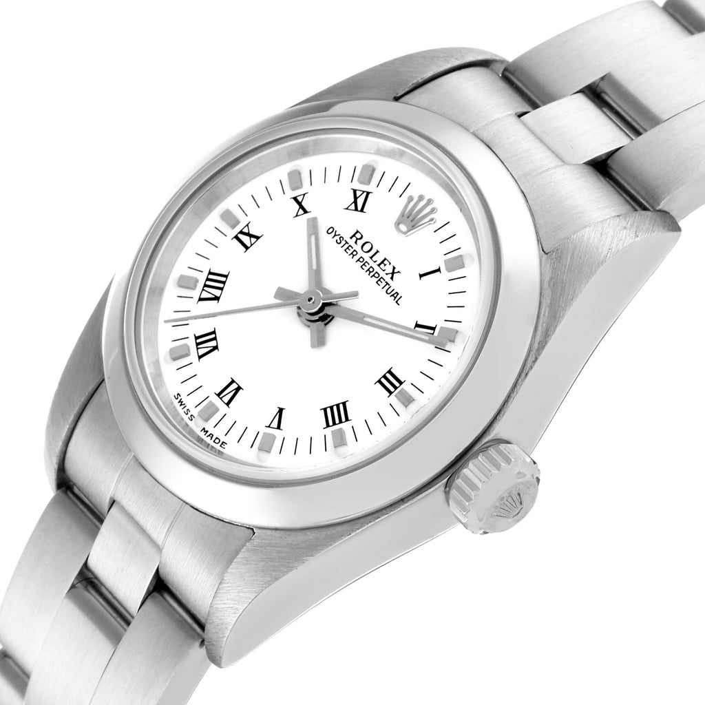 Rolex Oyster Perpetual White Dial Smooth Bezel Steel Ladies Watch 76080 Papers