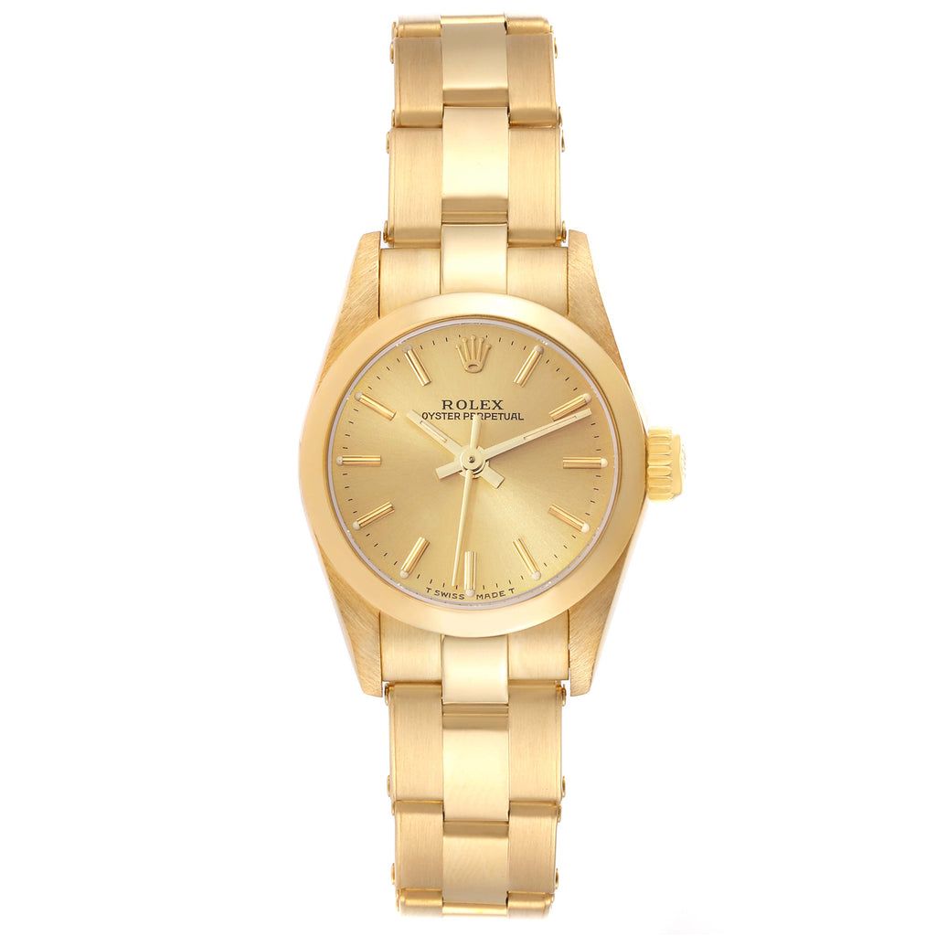 Rolex Oyster Perpetual Yellow Gold Champagne Dial Ladies Watch 67188