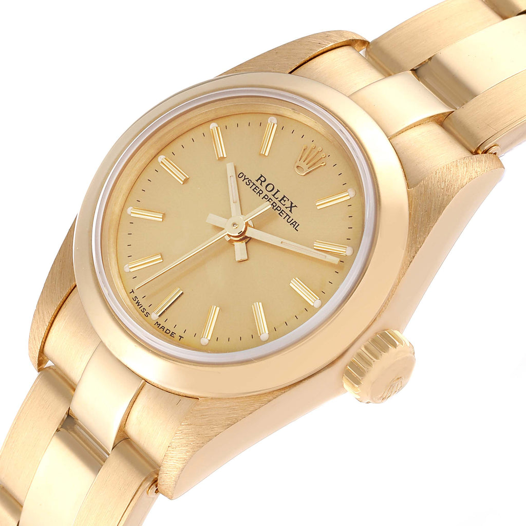 Rolex Oyster Perpetual Yellow Gold Champagne Dial Ladies Watch 67188